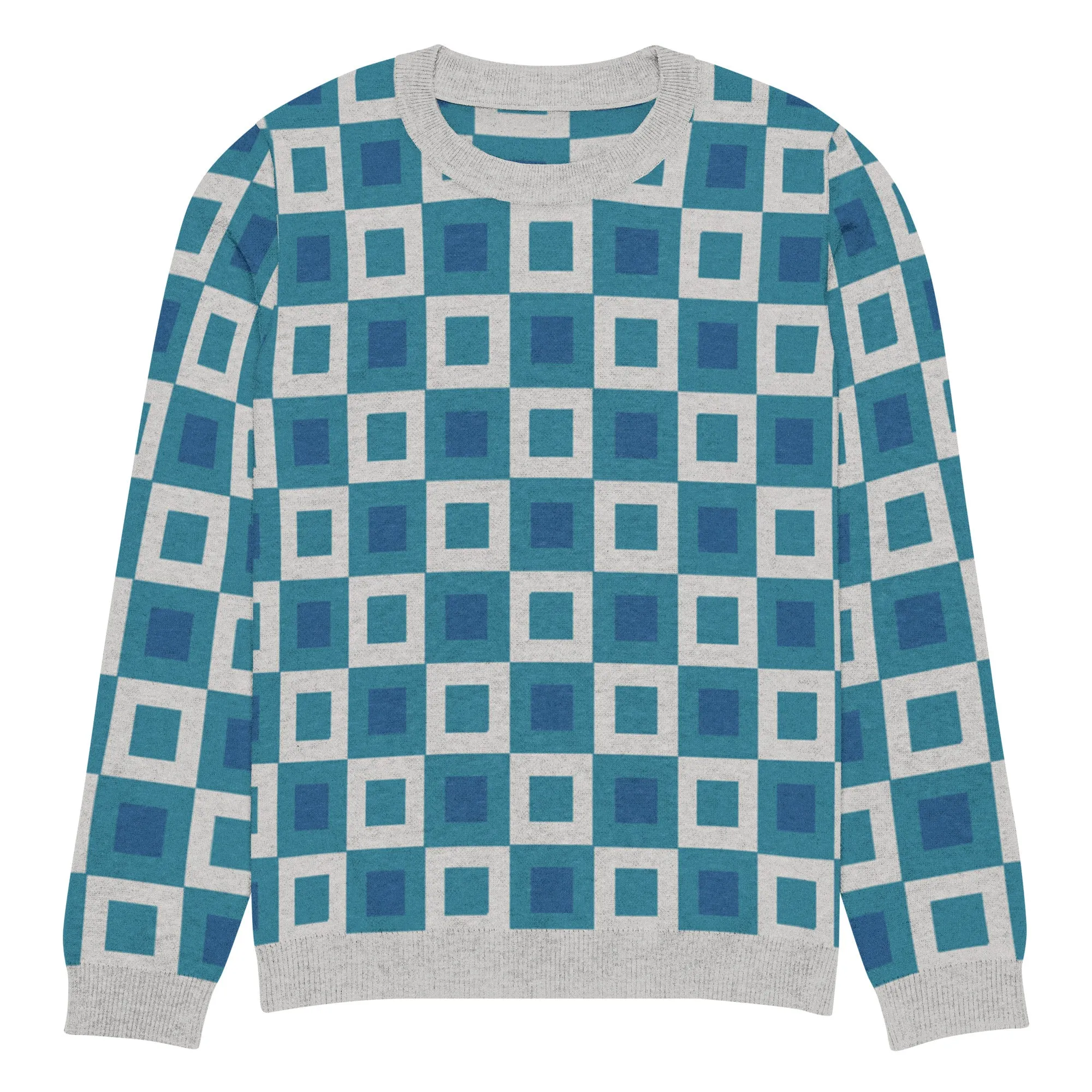 Go Blox in Ocean Blue Geometric Knitted Crewneck Sweater