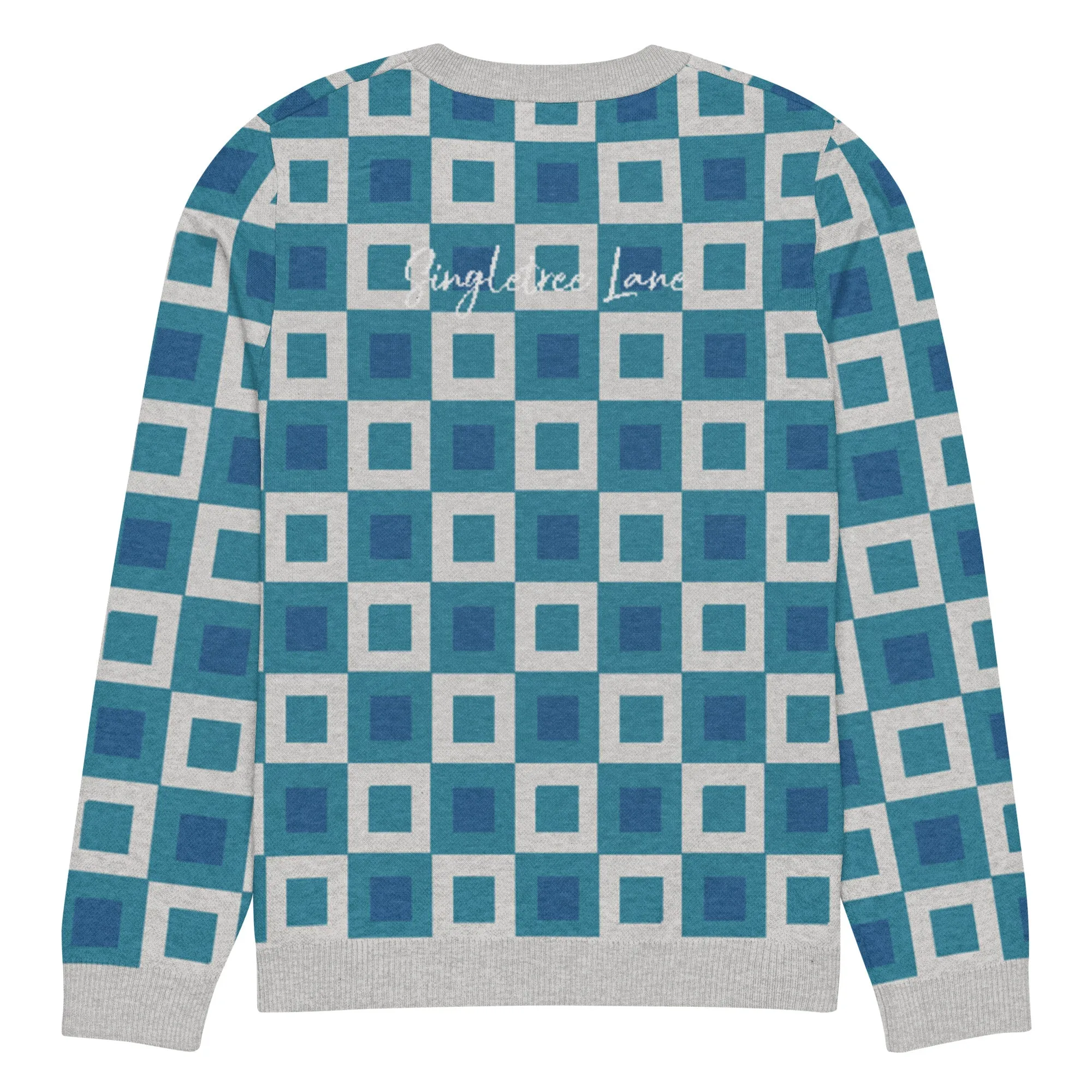 Go Blox in Ocean Blue Geometric Knitted Crewneck Sweater