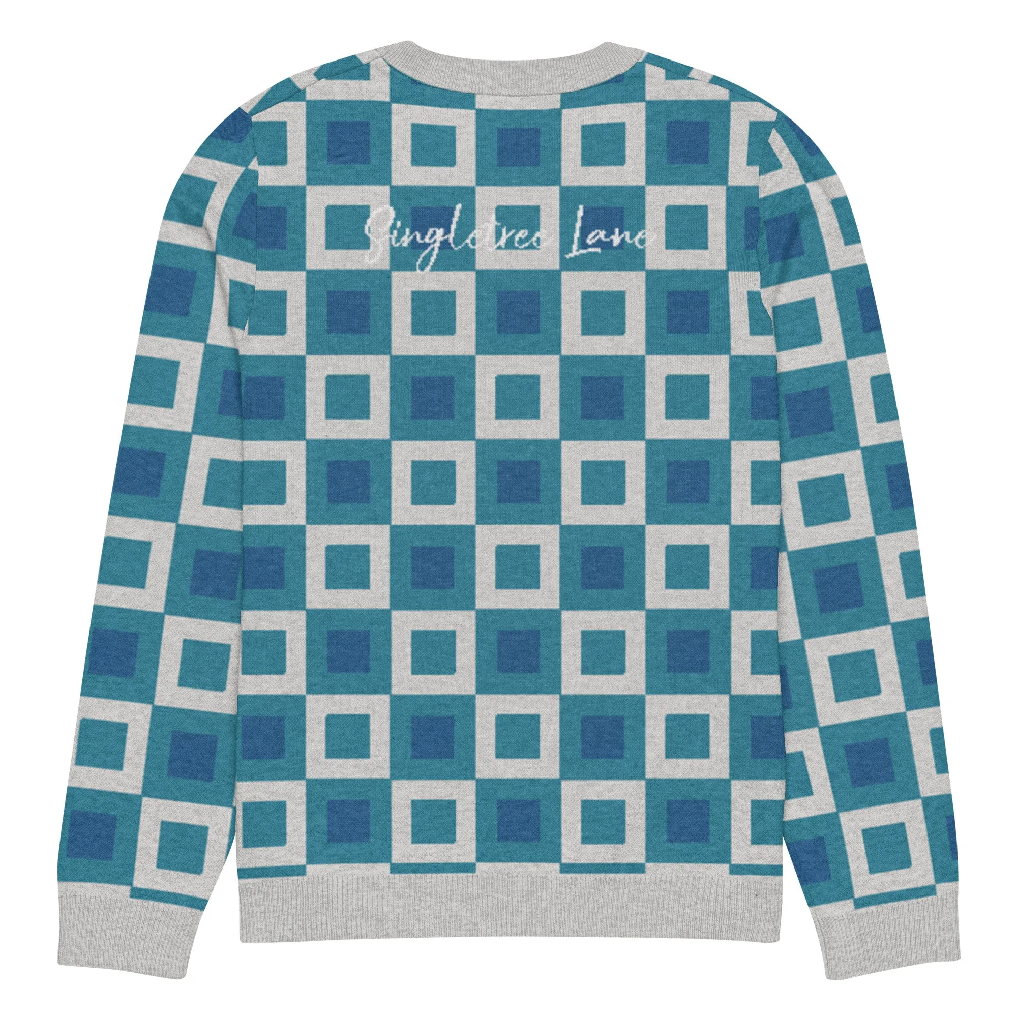 Go Blox in Ocean Blue Geometric Knitted Crewneck Sweater