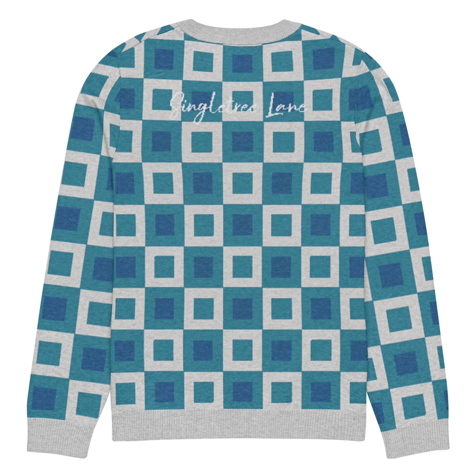 Go Blox in Ocean Blue Geometric Knitted Crewneck Sweater