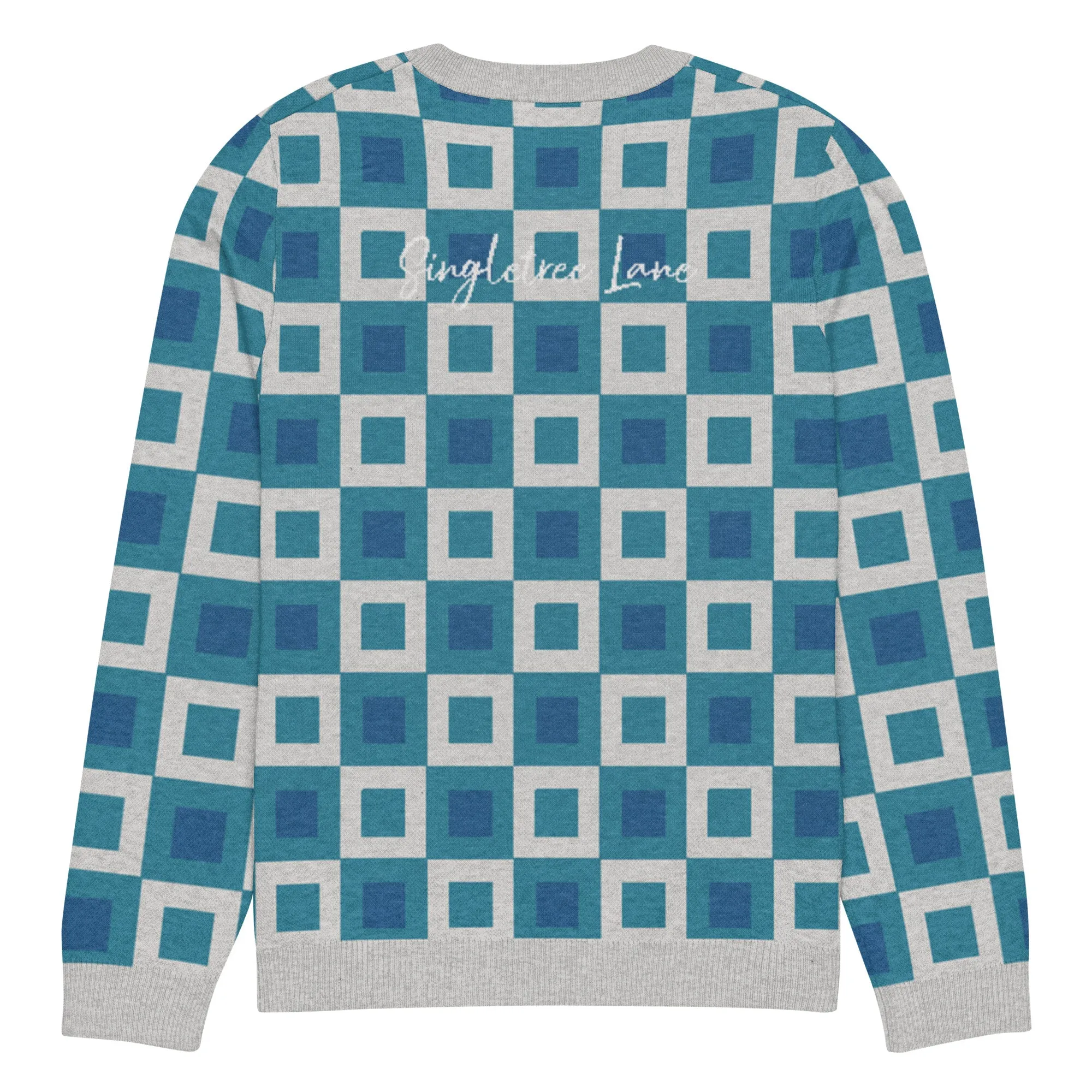 Go Blox in Ocean Blue Geometric Knitted Crewneck Sweater