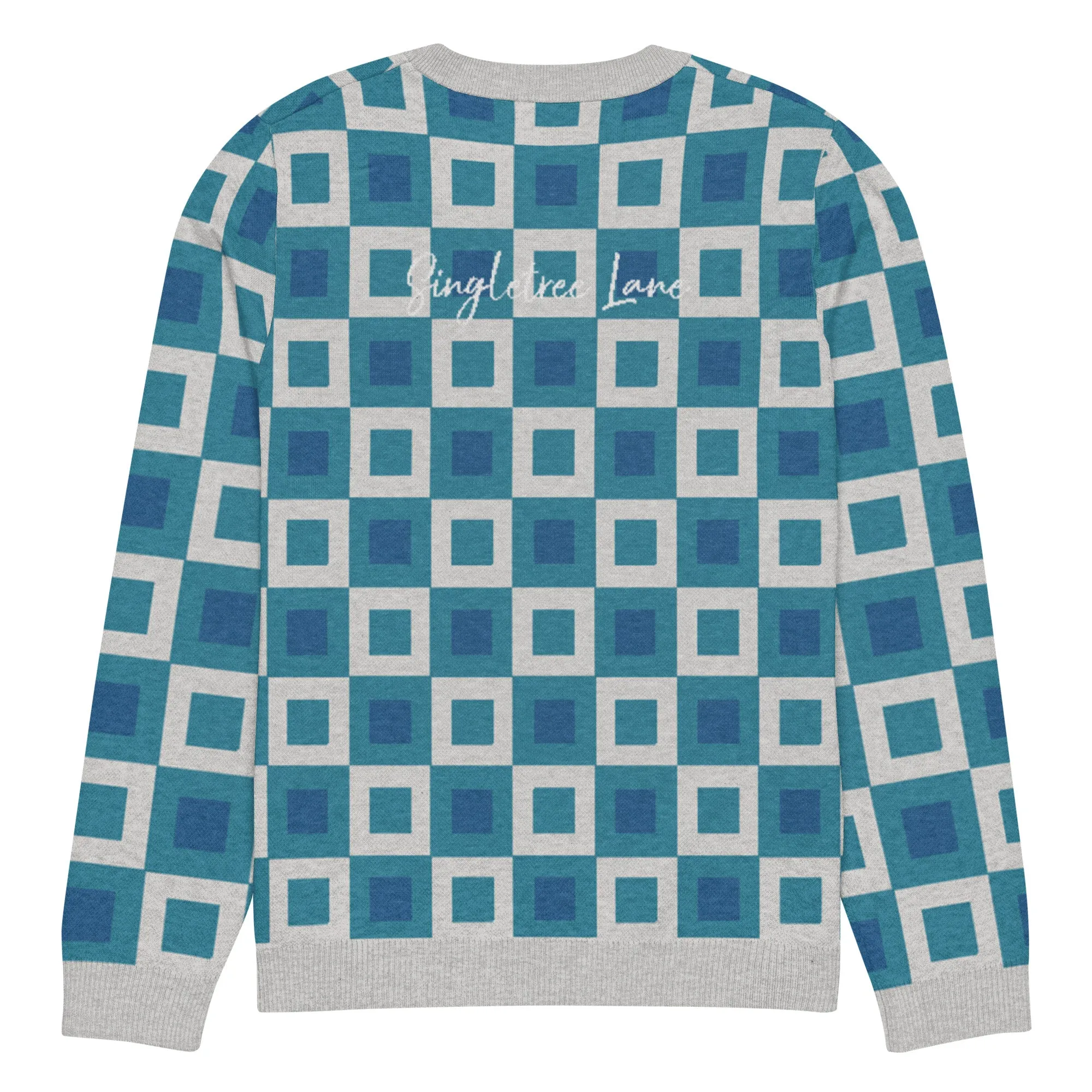 Go Blox in Ocean Blue Geometric Knitted Crewneck Sweater