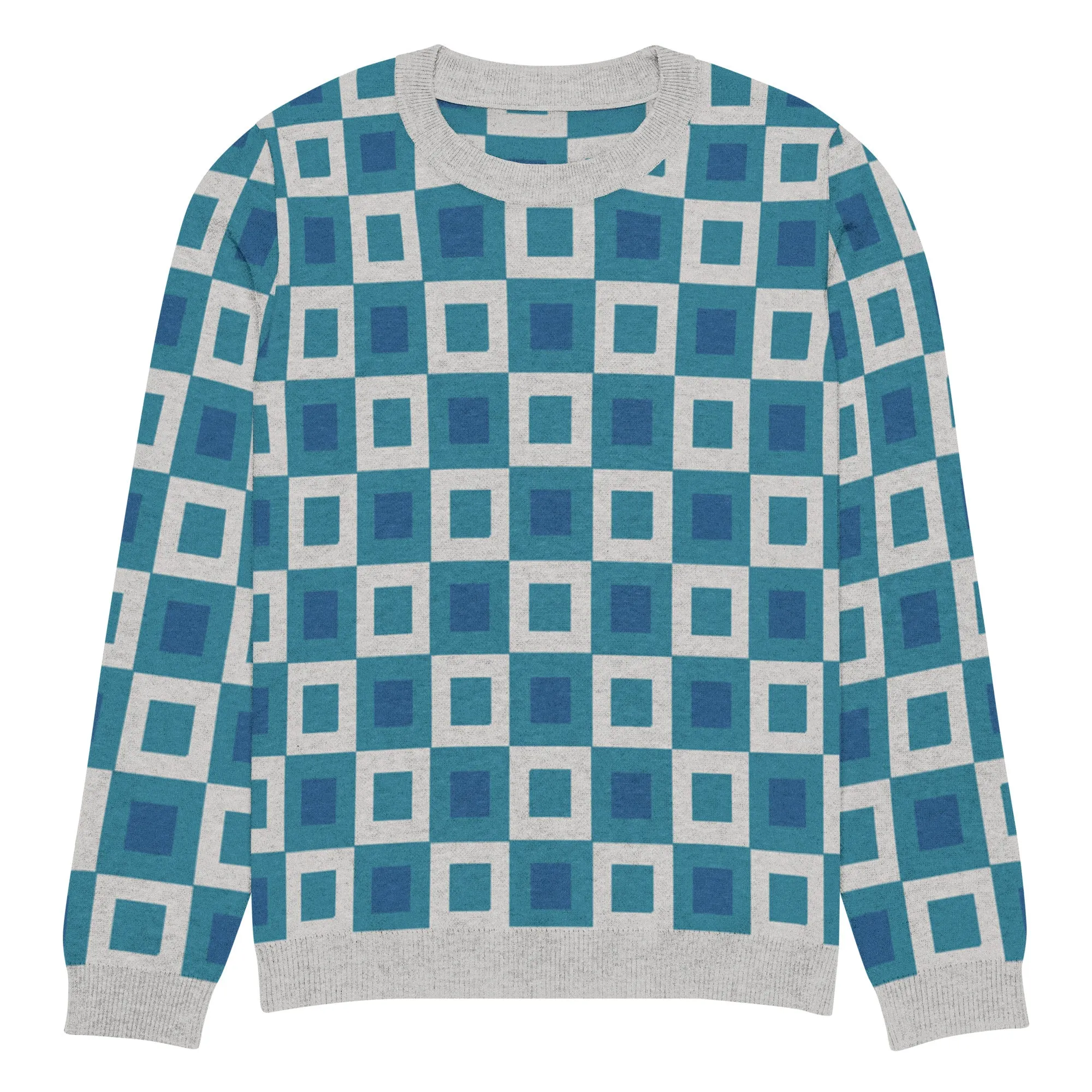 Go Blox in Ocean Blue Geometric Knitted Crewneck Sweater