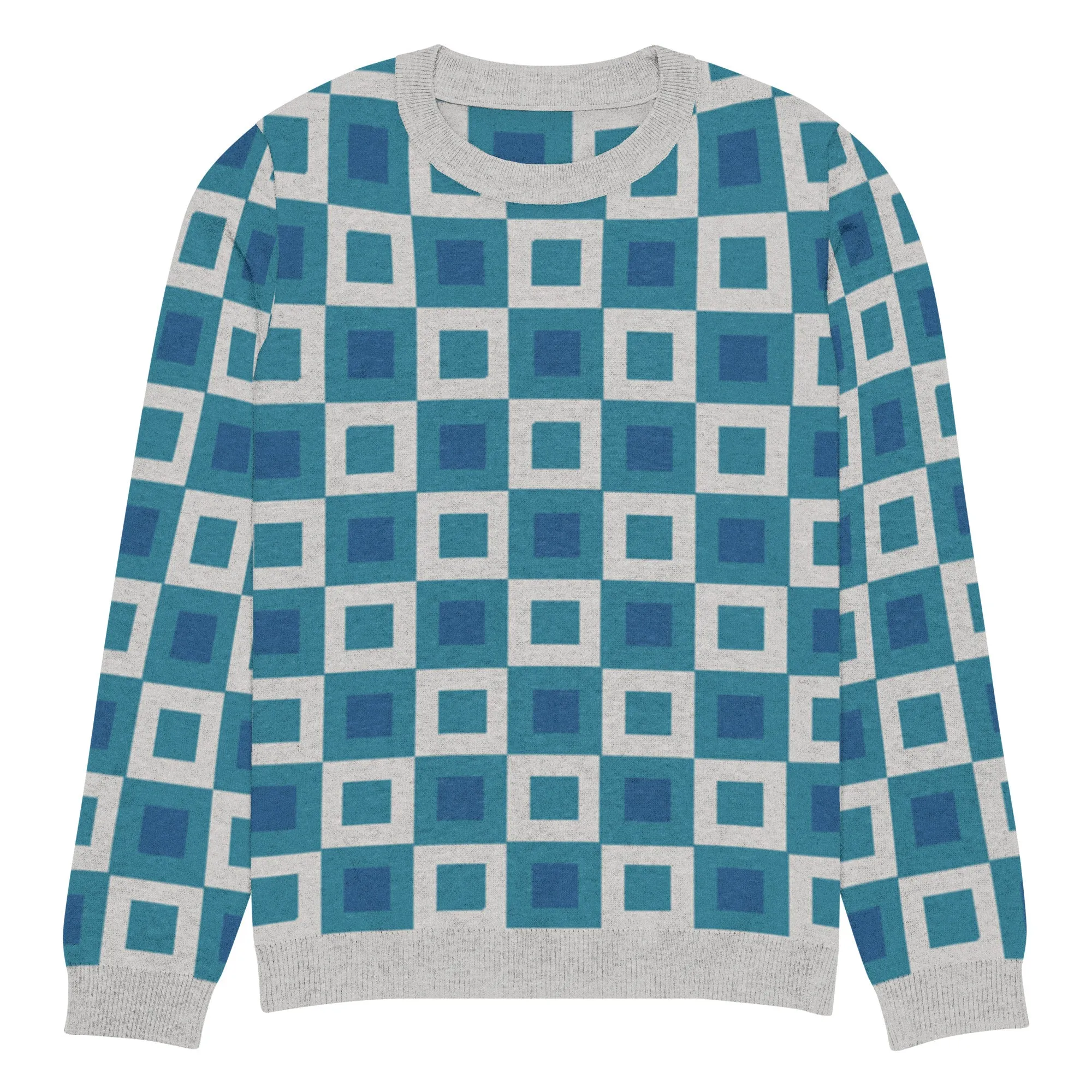 Go Blox in Ocean Blue Geometric Knitted Crewneck Sweater