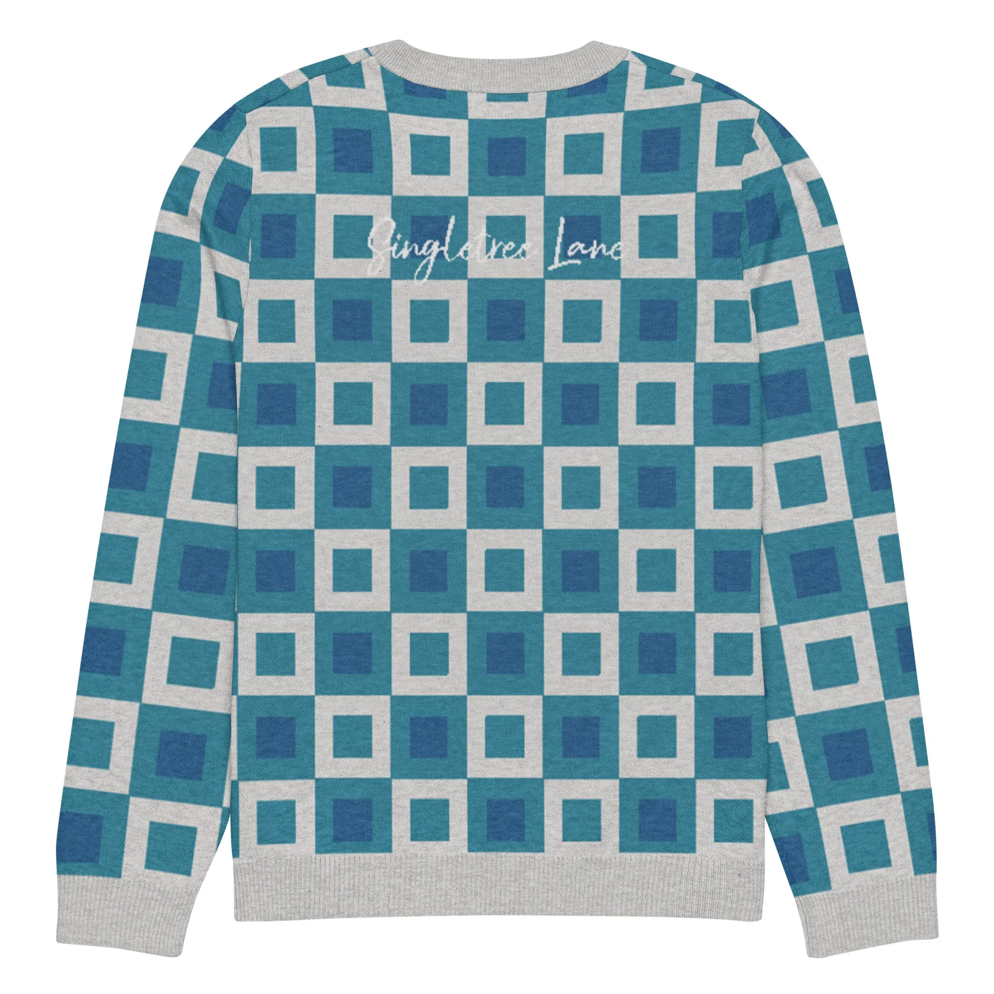 Go Blox in Ocean Blue Geometric Knitted Crewneck Sweater