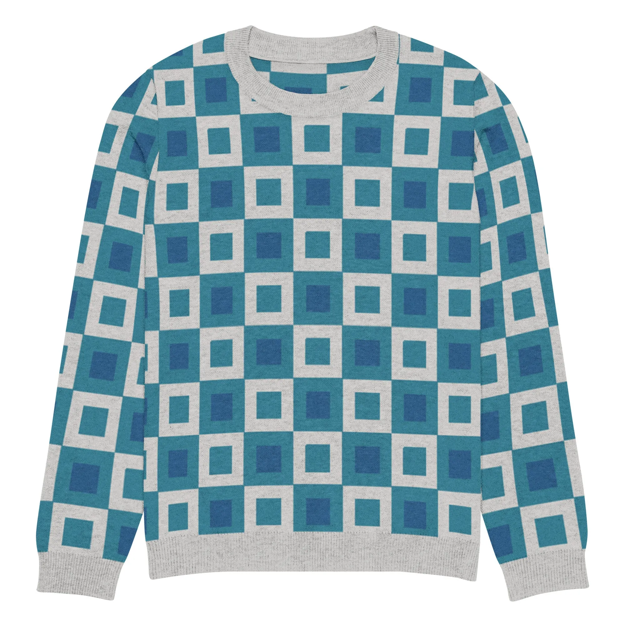 Go Blox in Ocean Blue Geometric Knitted Crewneck Sweater