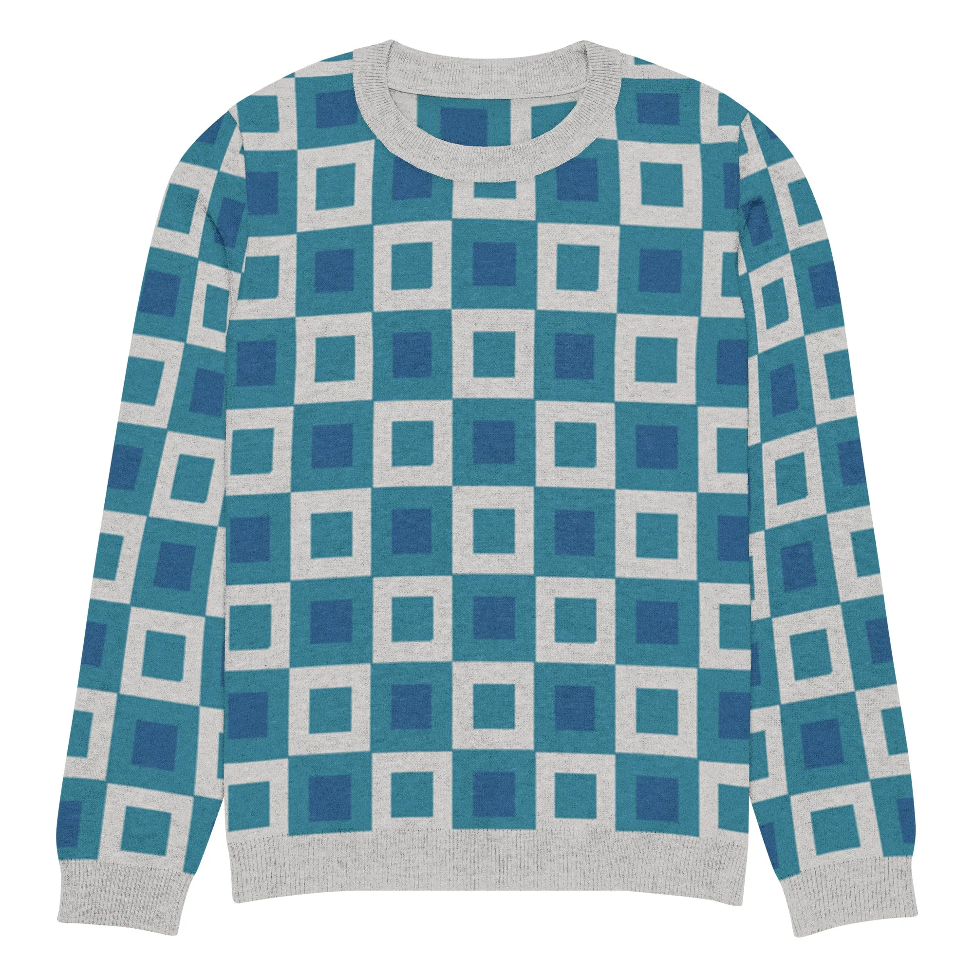 Go Blox in Ocean Blue Geometric Knitted Crewneck Sweater