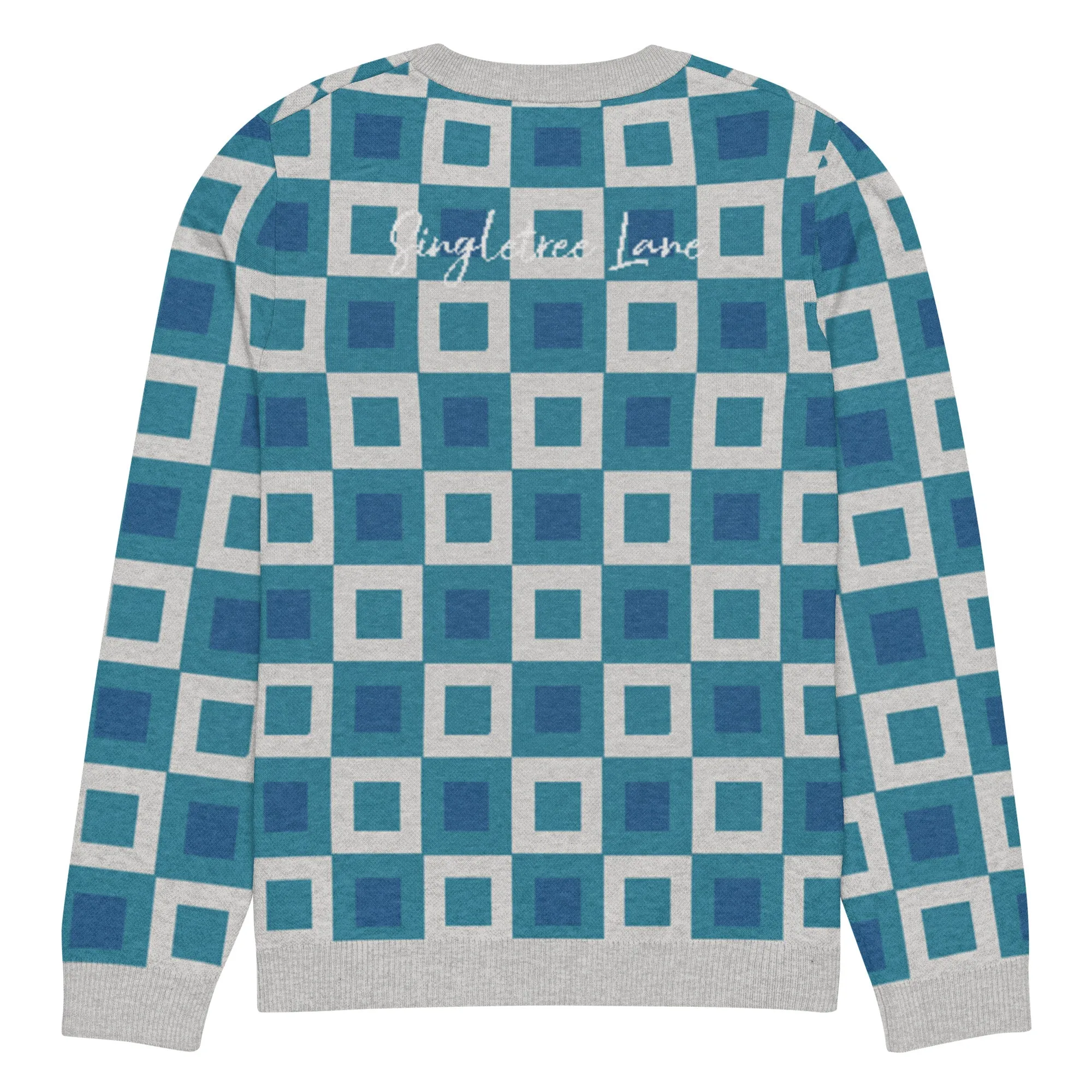 Go Blox in Ocean Blue Geometric Knitted Crewneck Sweater