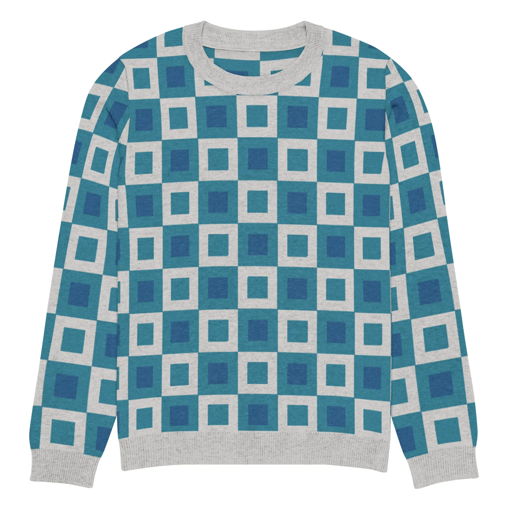 Go Blox in Ocean Blue Geometric Knitted Crewneck Sweater