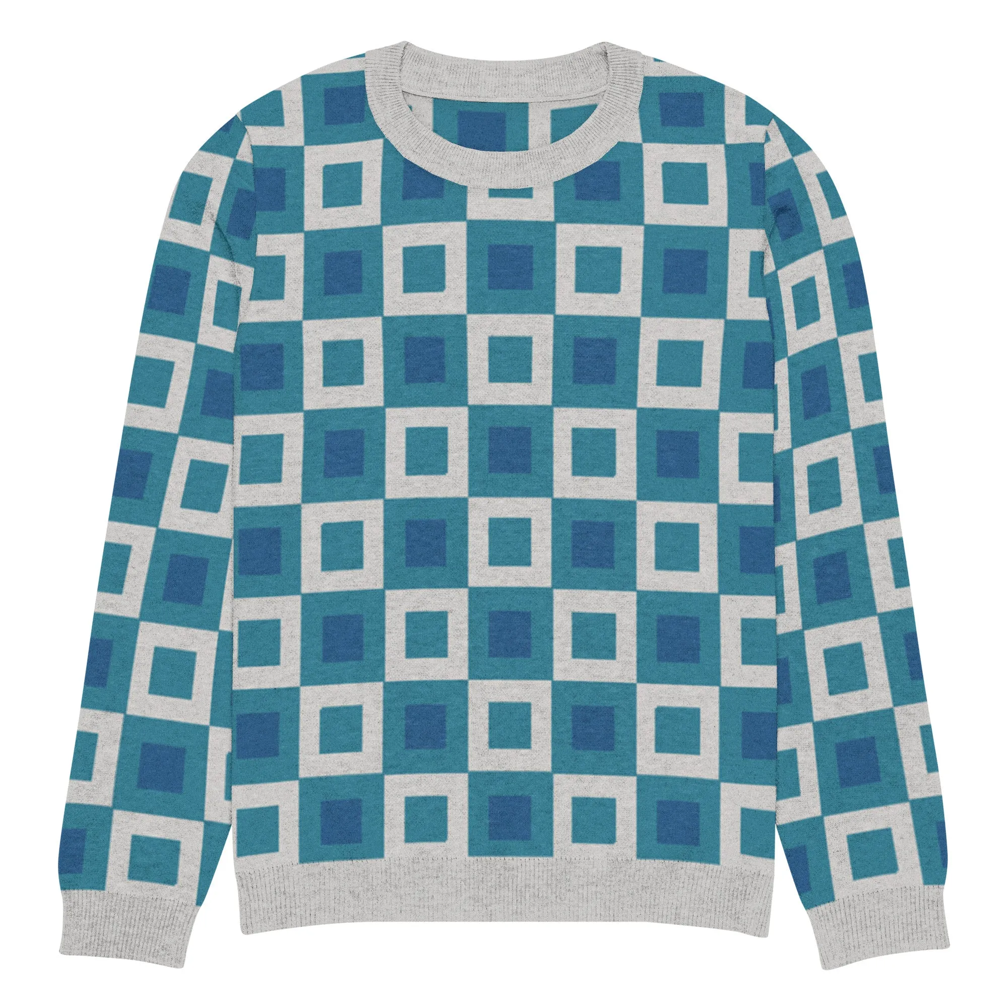 Go Blox in Ocean Blue Geometric Knitted Crewneck Sweater