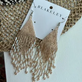 Gold and Ivory Seed Bead Earrings