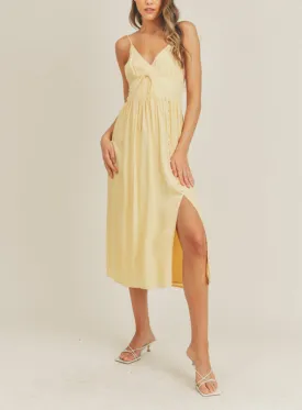 Golden Hour Button Detail Midi-Dress in Butter Yellow