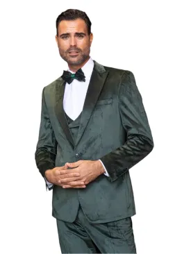 Green Velvet Men's Slim Fit Single Breast One Buttons Vested and Bowtie