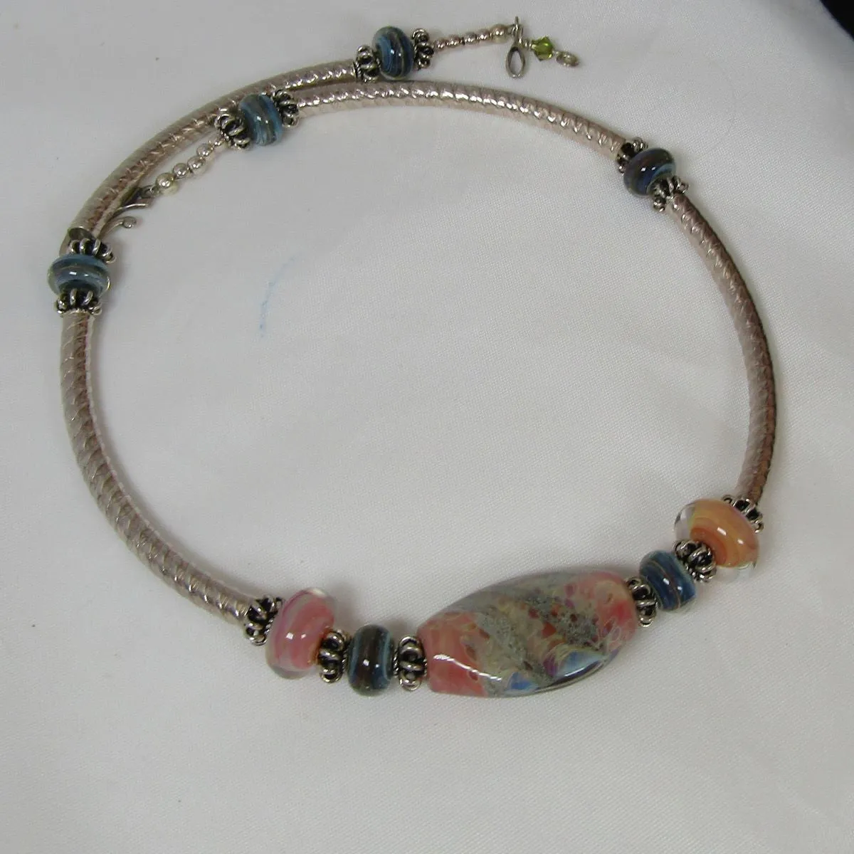 Handmade Artisan Bead Necklace in Peach & Green