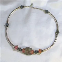 Handmade Artisan Bead Necklace in Peach & Green