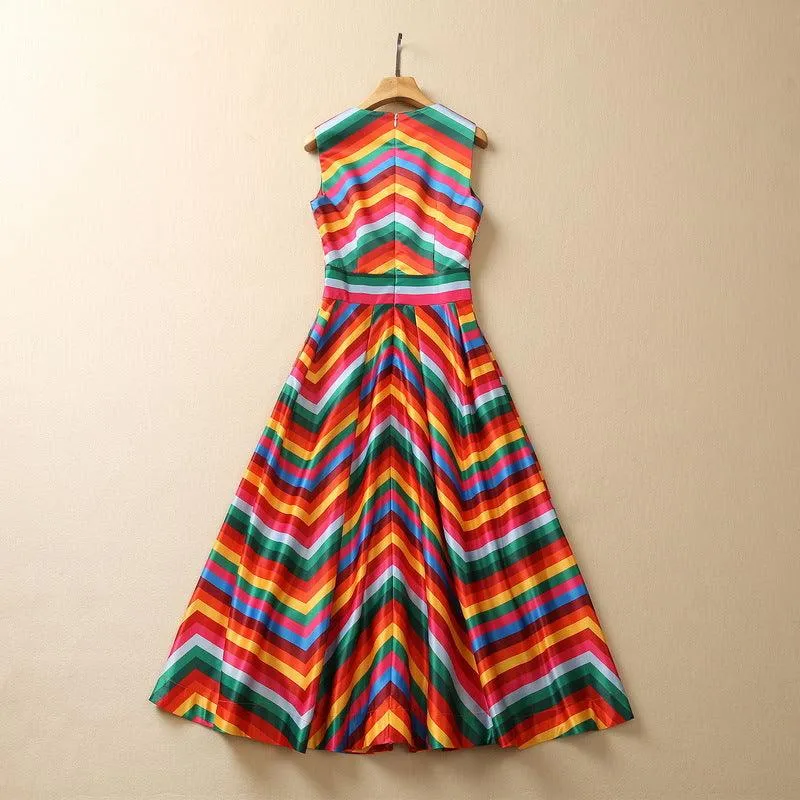 Heavy Industry Bead Tube Rhinestone Rainbow Large Swing Dress