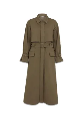 Khaki Olive Cotton Drill Belted Serai Trench Coat