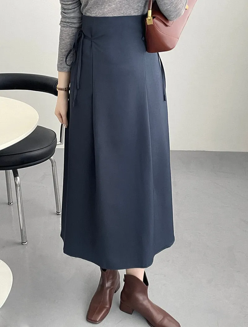 [Korean Style] High Quality High Waist Cinched Waist Drawstring A-line Long Skirt