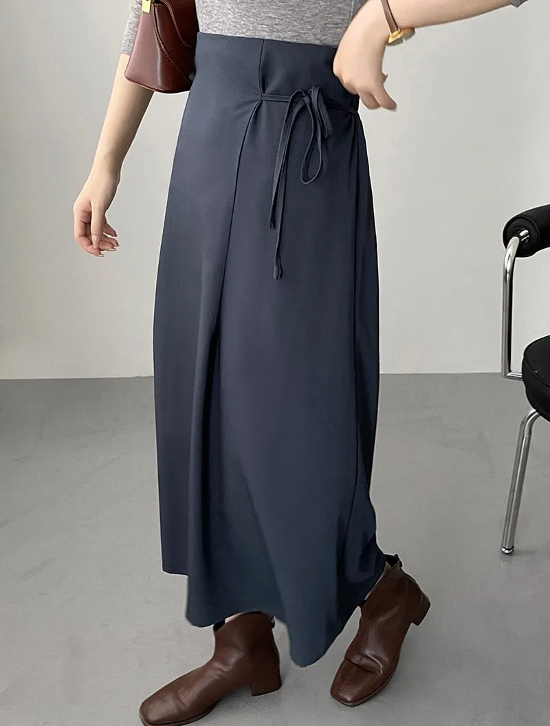 [Korean Style] High Quality High Waist Cinched Waist Drawstring A-line Long Skirt