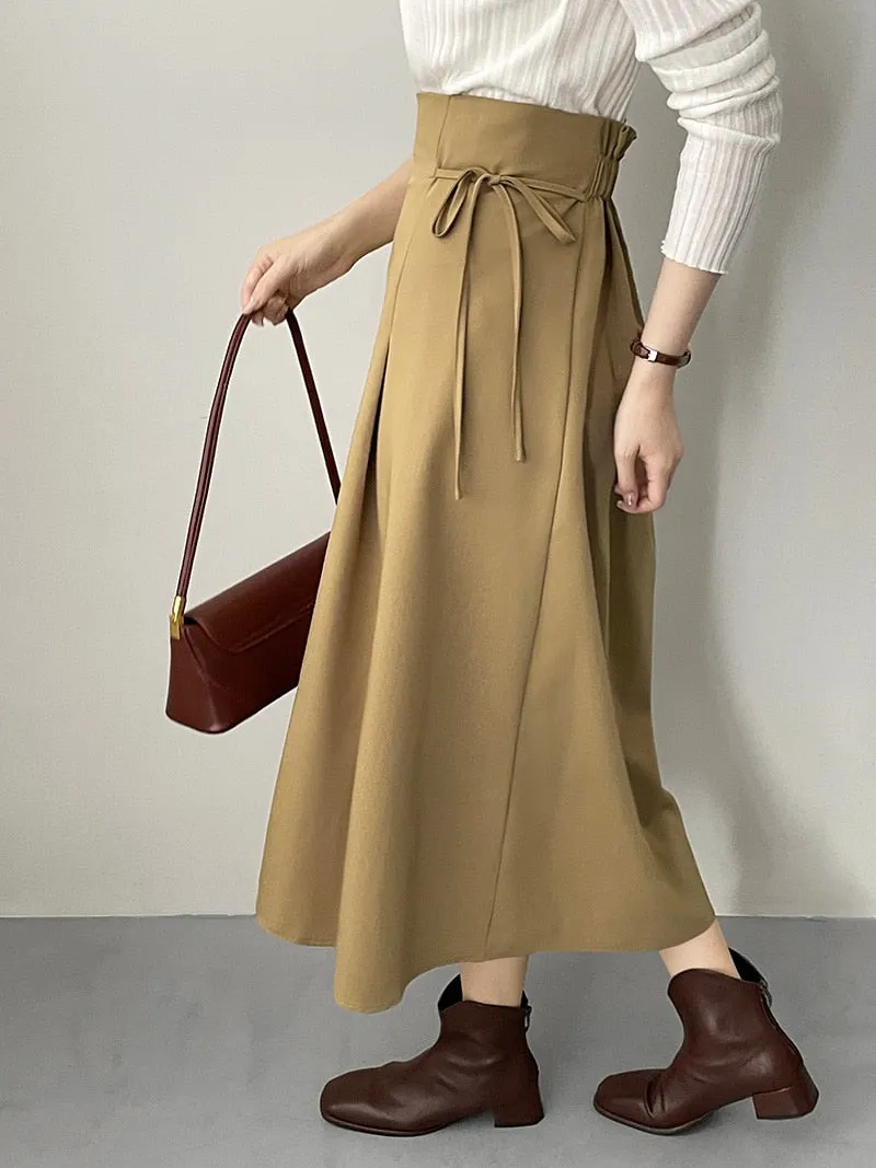 [Korean Style] High Quality High Waist Cinched Waist Drawstring A-line Long Skirt