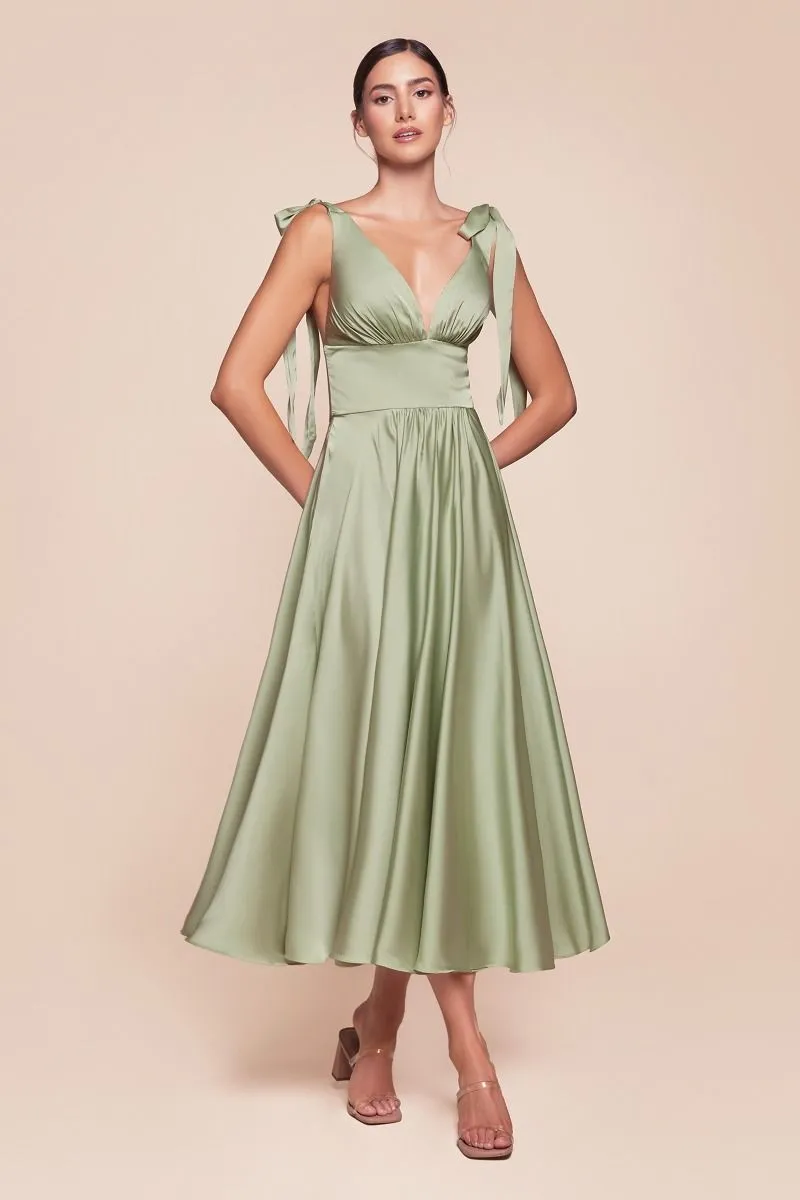 Ladivine 7499 Bridesmaids Dress Tea Length Mother of Wedding Guest Formal Gown