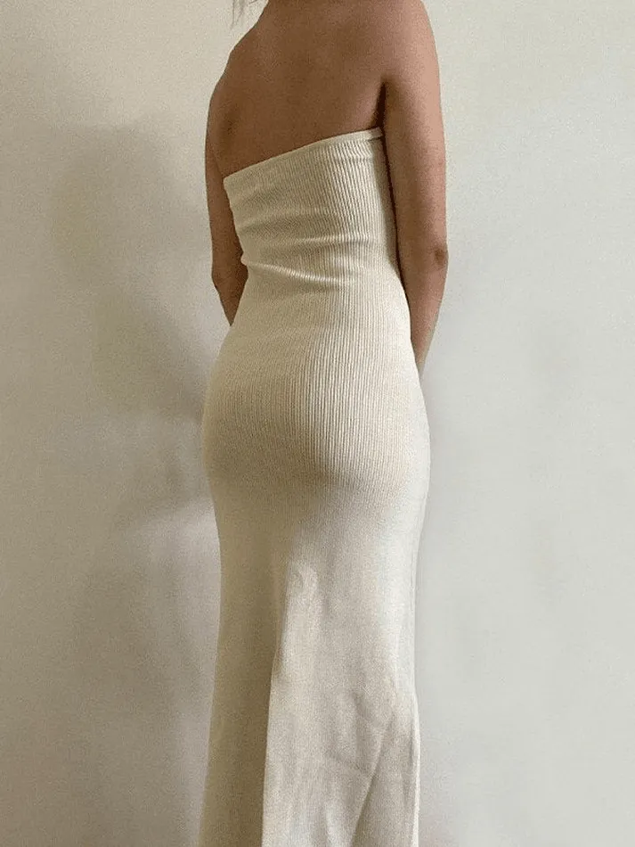 LANFUBEISI - Knitted Twist Strapless Maxi Dress