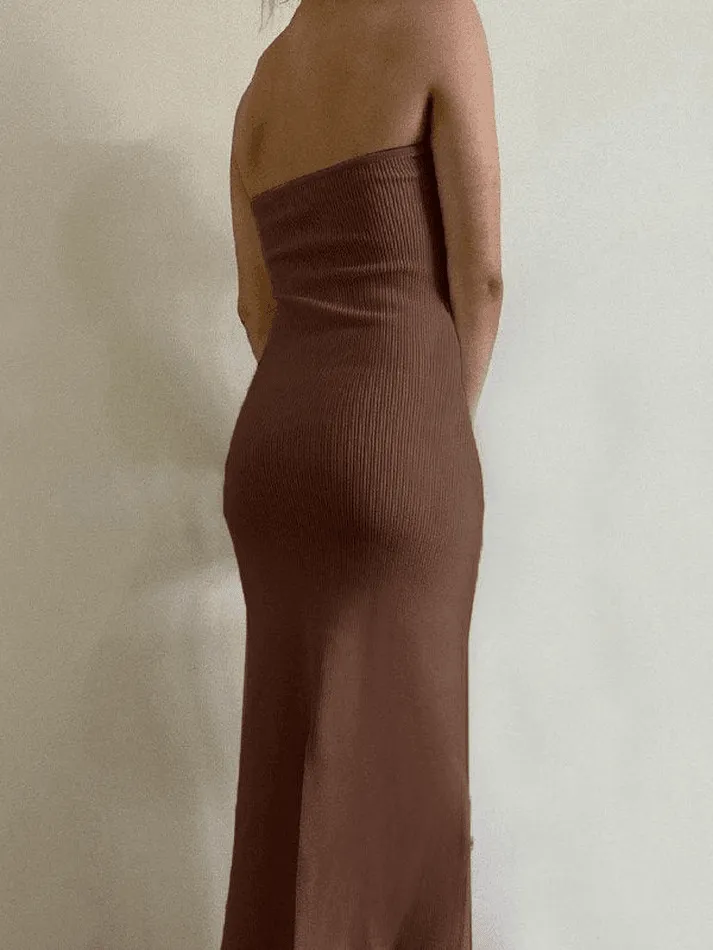 LANFUBEISI - Knitted Twist Strapless Maxi Dress