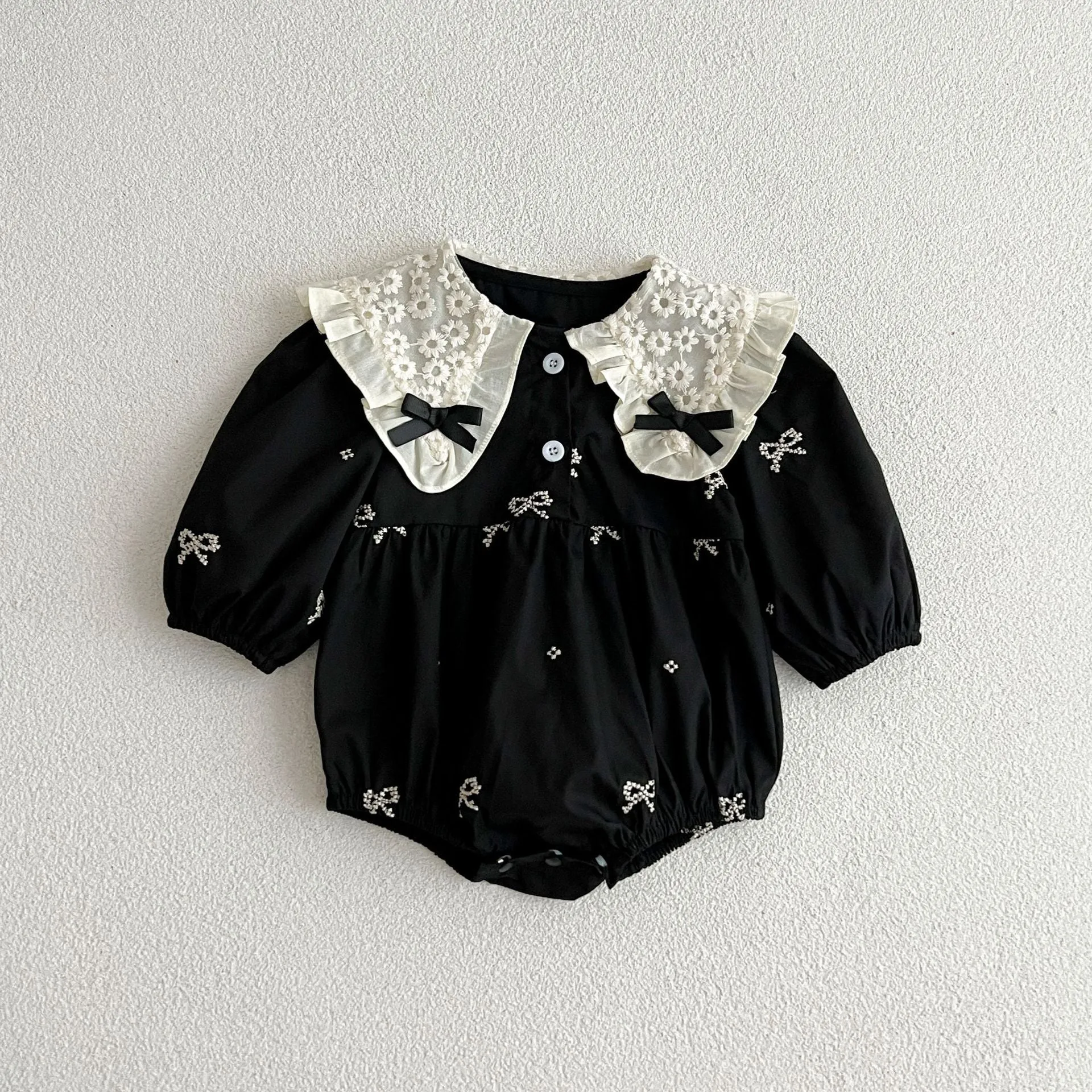 Little Girl Black Embroidered Bow Princess Dress