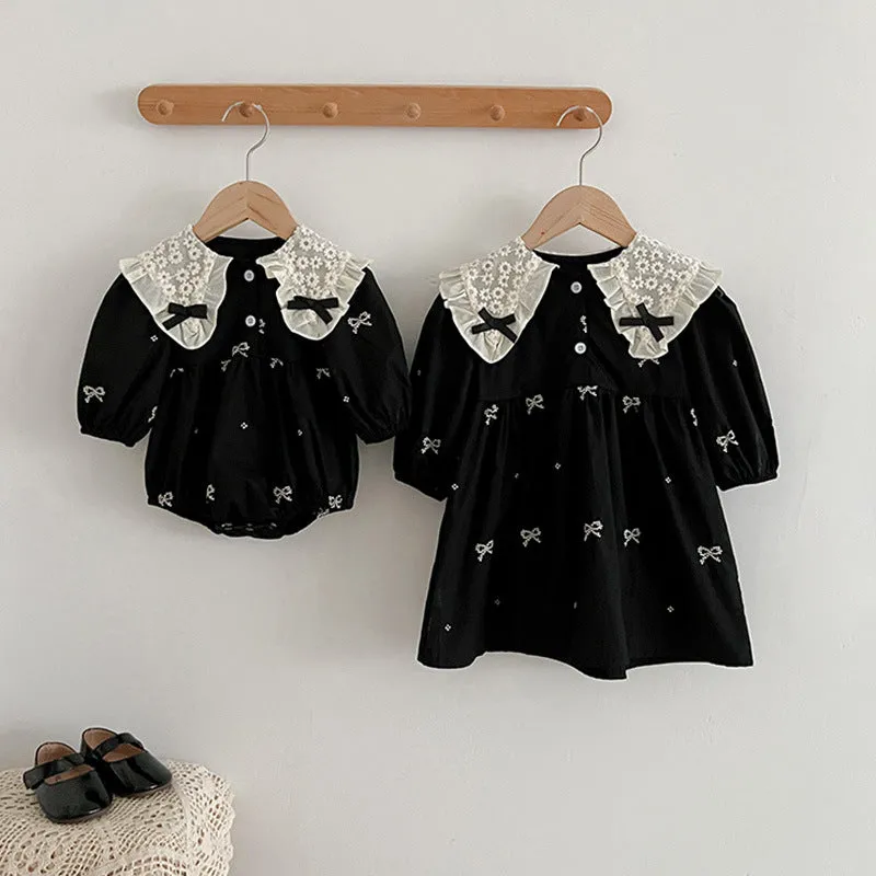 Little Girl Black Embroidered Bow Princess Dress