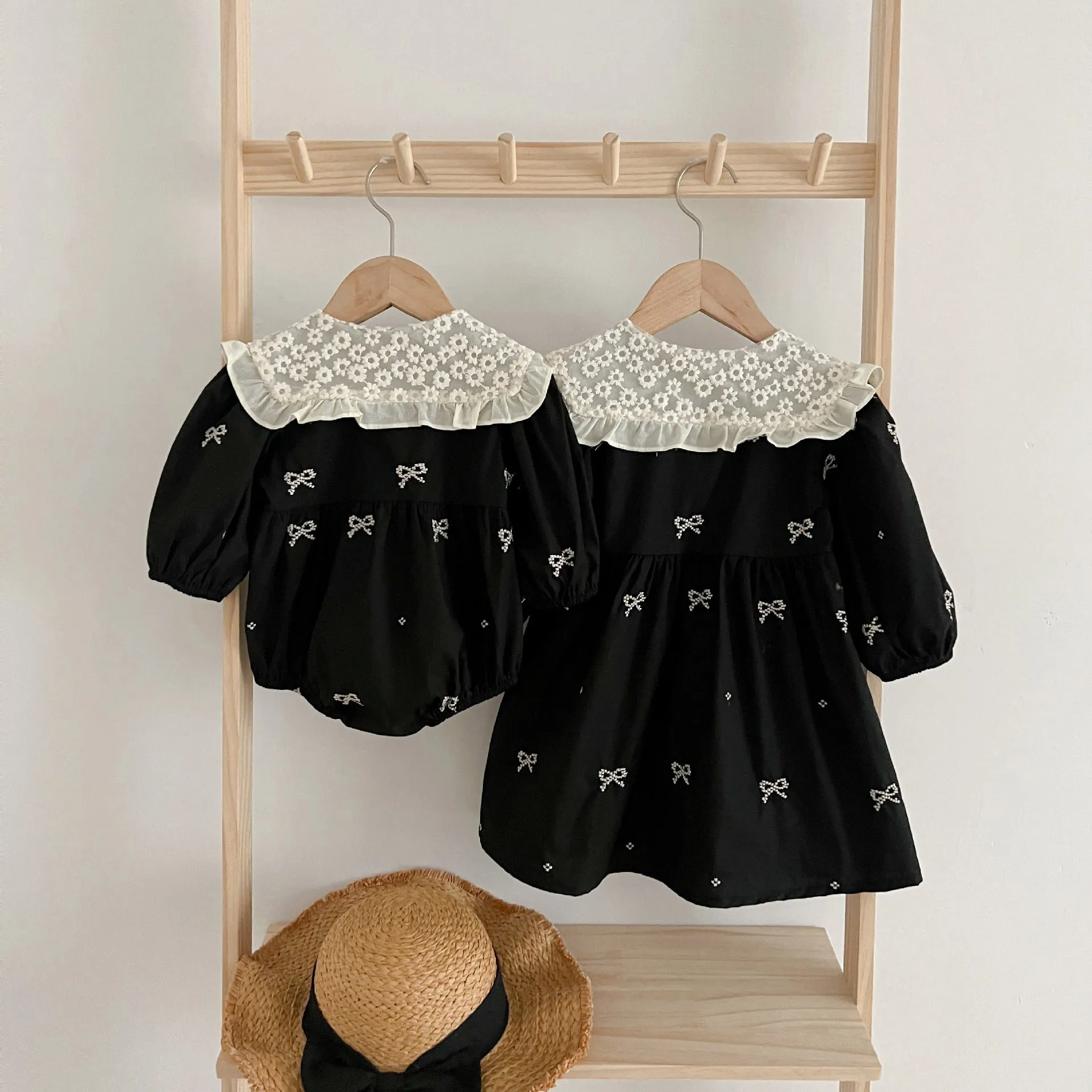 Little Girl Black Embroidered Bow Princess Dress