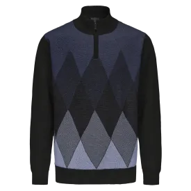 Men's Henley Mock Neck Argyle Knitted Sweater