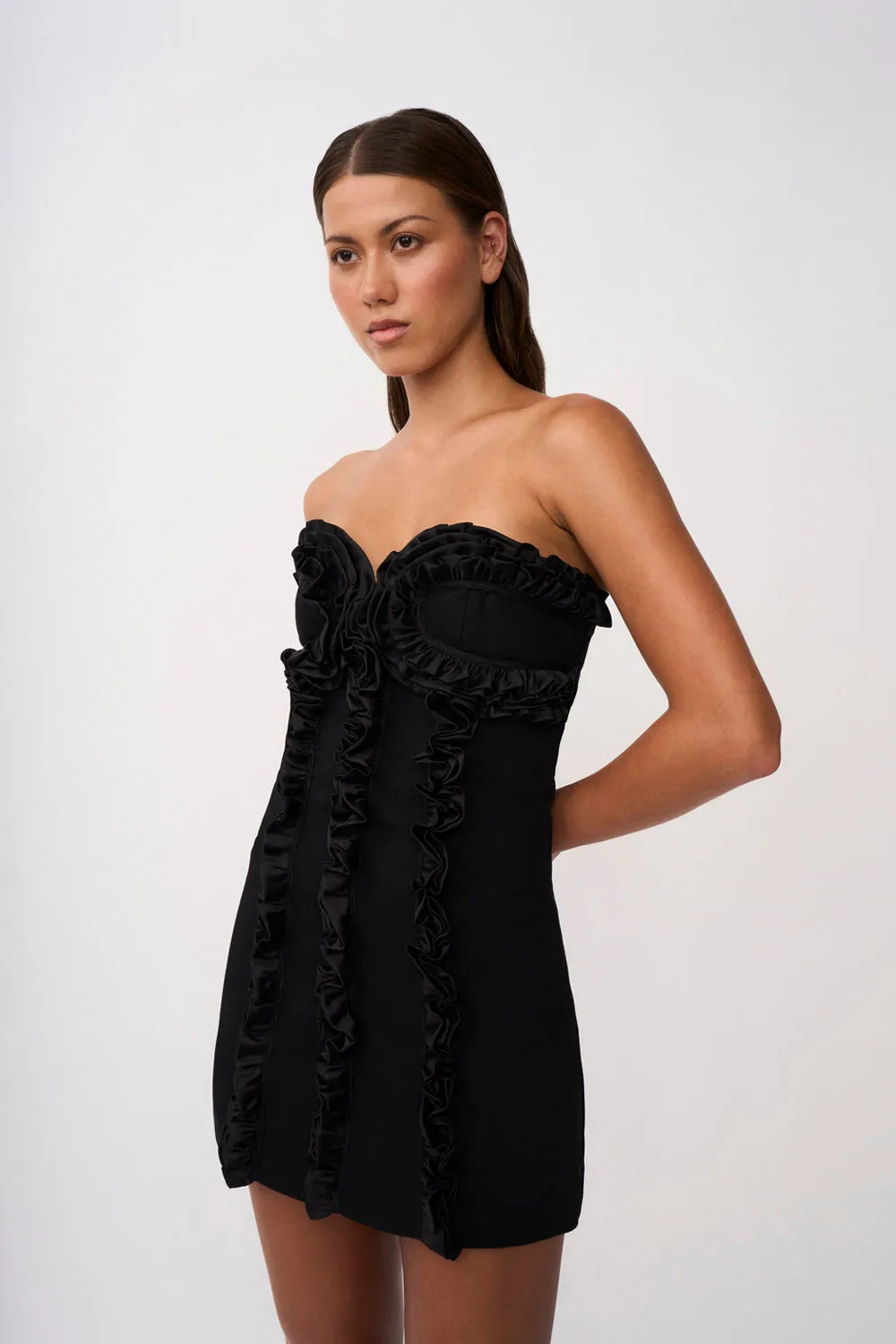 Mirage Ruffle Mini Dress- Black