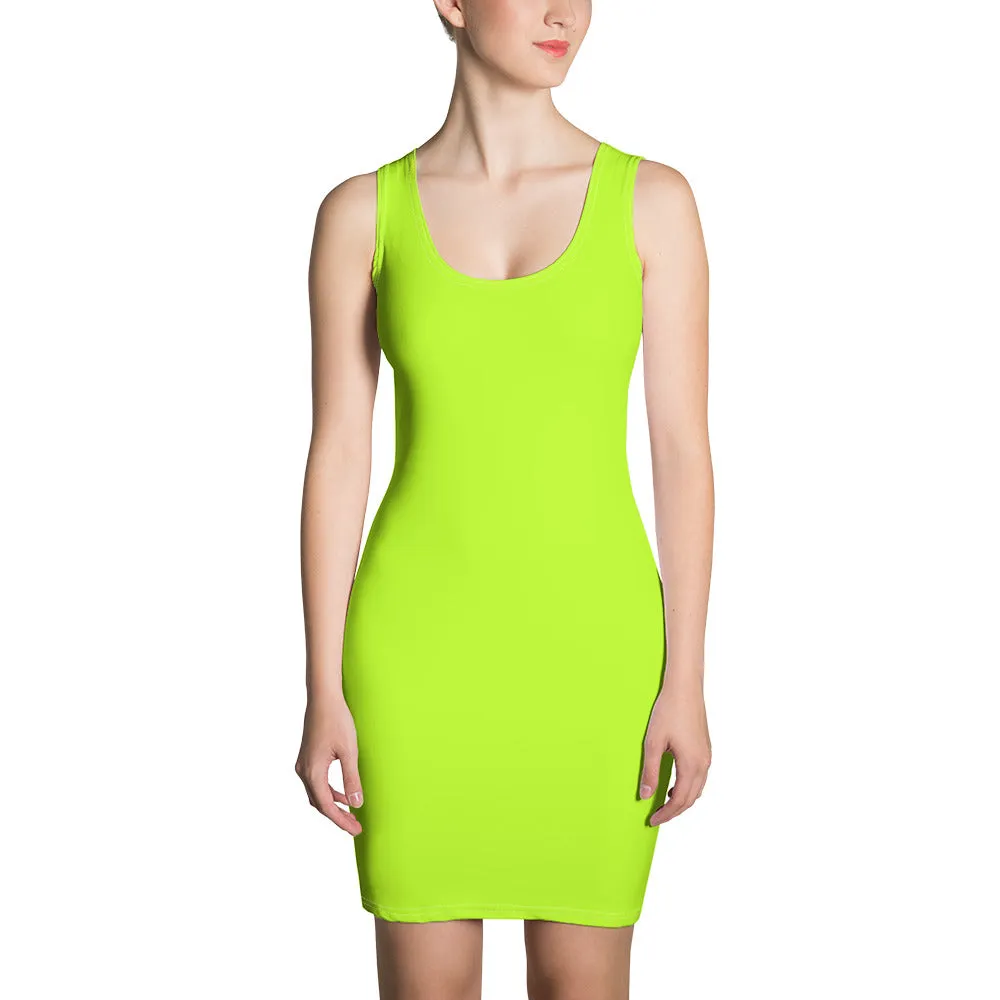 Neon Green Solid Color Dress, Women's Modern Minimalist Party Dress - Made in USA/EU