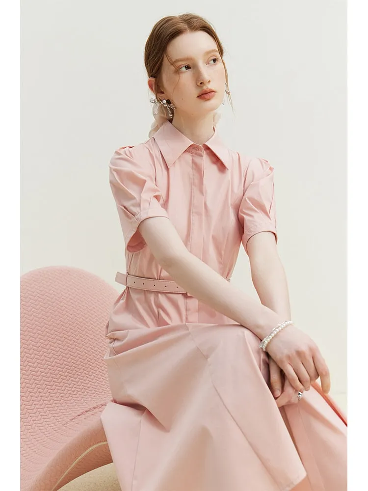 Nsquared Commuter Formal Occasion Temperament Shirt Dress | Summer New Solid Color Interview Shirt Skirt with Belt Women