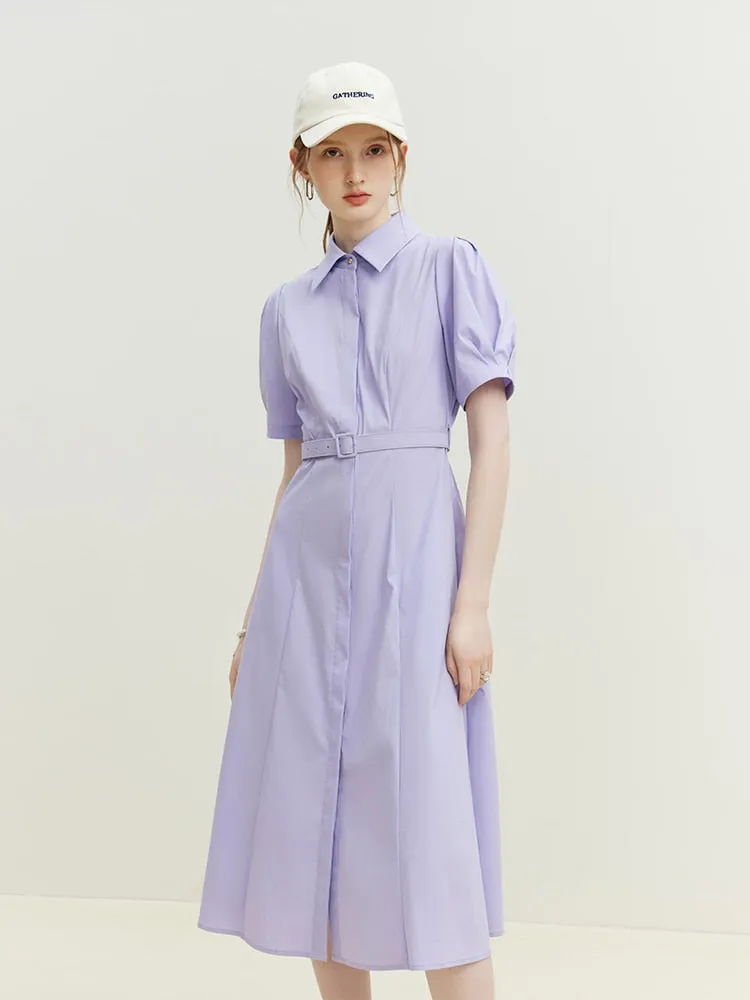 Nsquared Commuter Formal Occasion Temperament Shirt Dress | Summer New Solid Color Interview Shirt Skirt with Belt Women