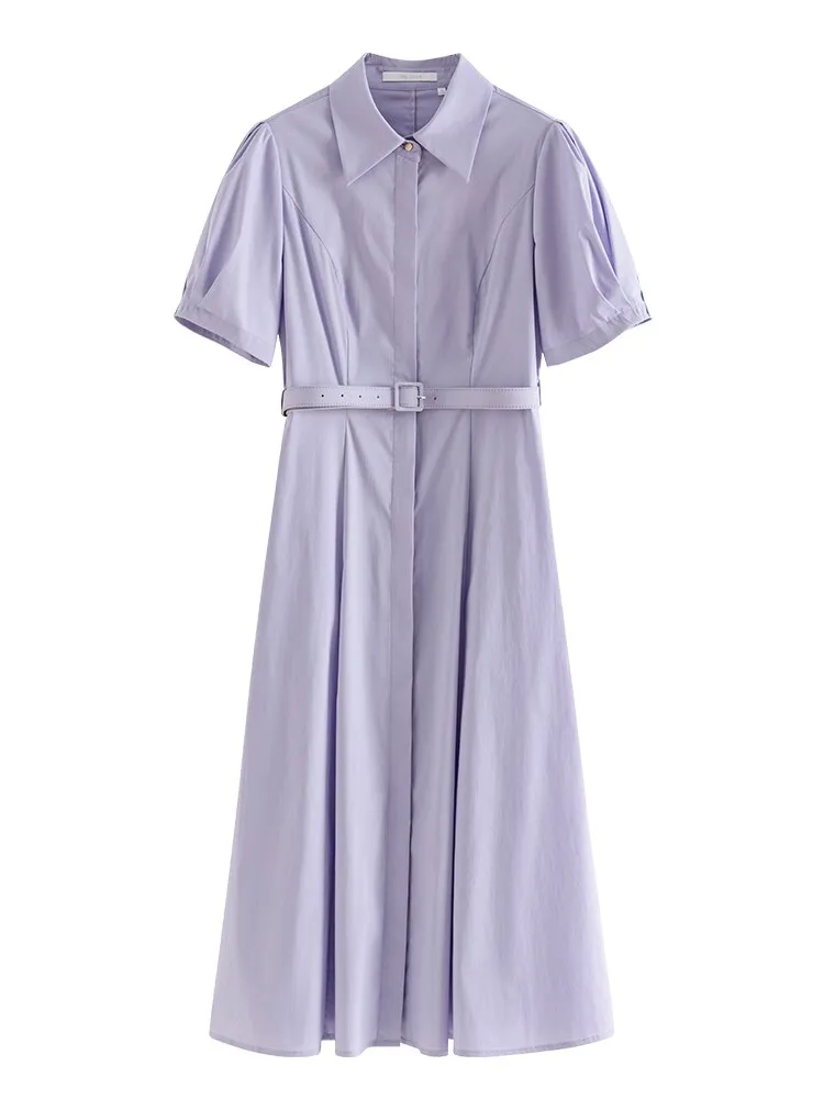 Nsquared Commuter Formal Occasion Temperament Shirt Dress | Summer New Solid Color Interview Shirt Skirt with Belt Women