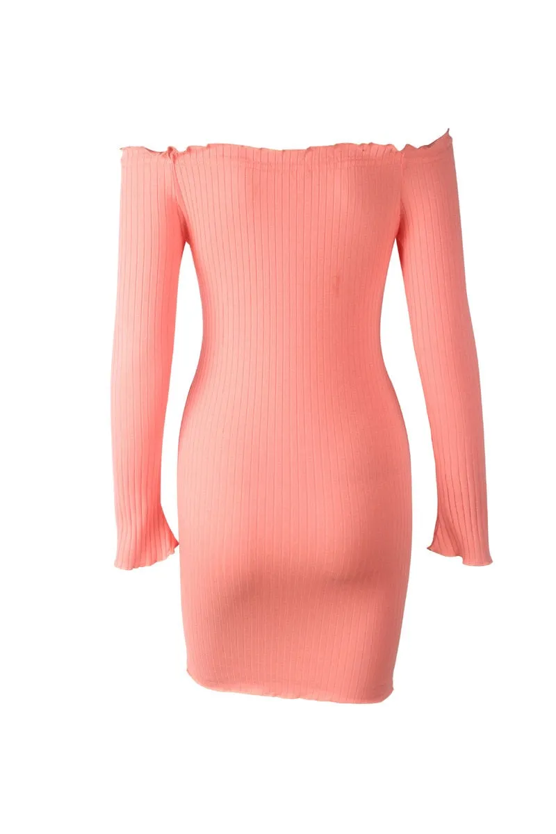 Off Shoulder Long Sleeve Sexy Slim Dress