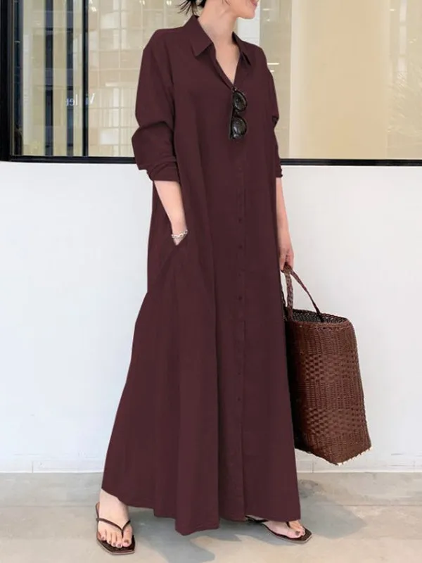 Original Solid Color Lapel Shirt Dress