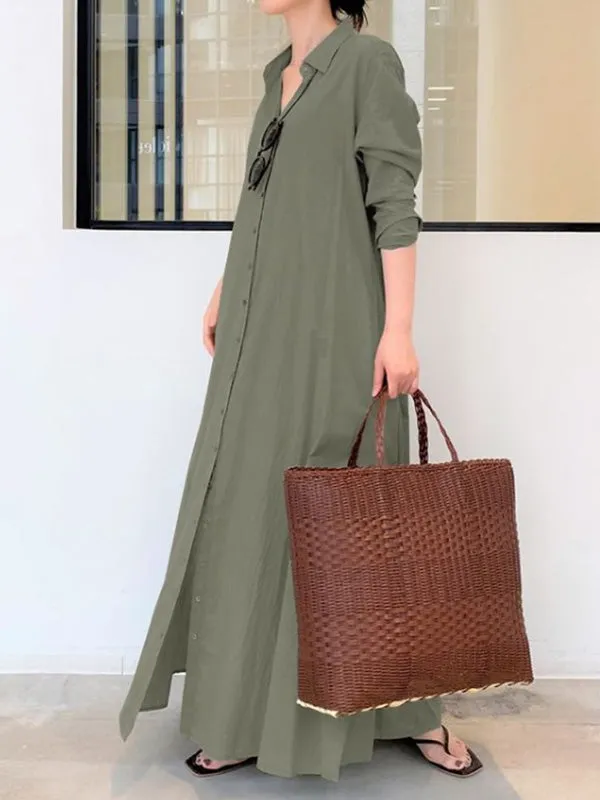 Original Solid Color Lapel Shirt Dress