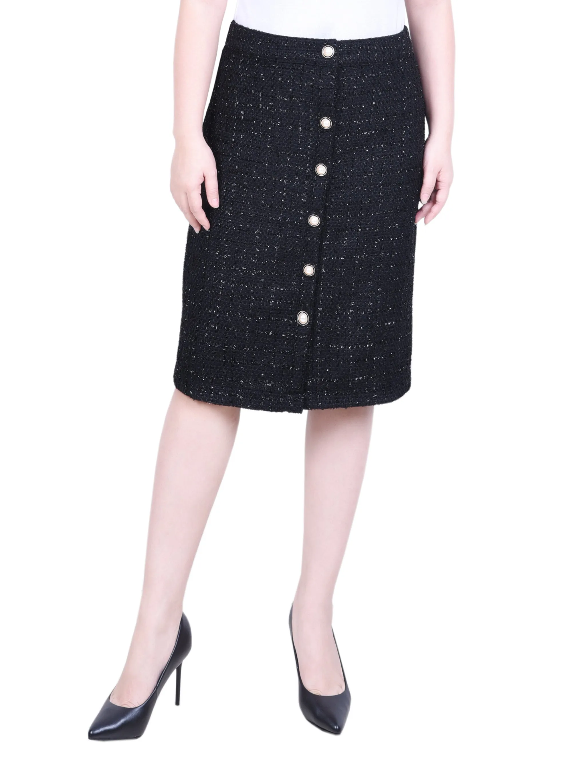 Petite Knee Length Slim Tweed Knit Skirt