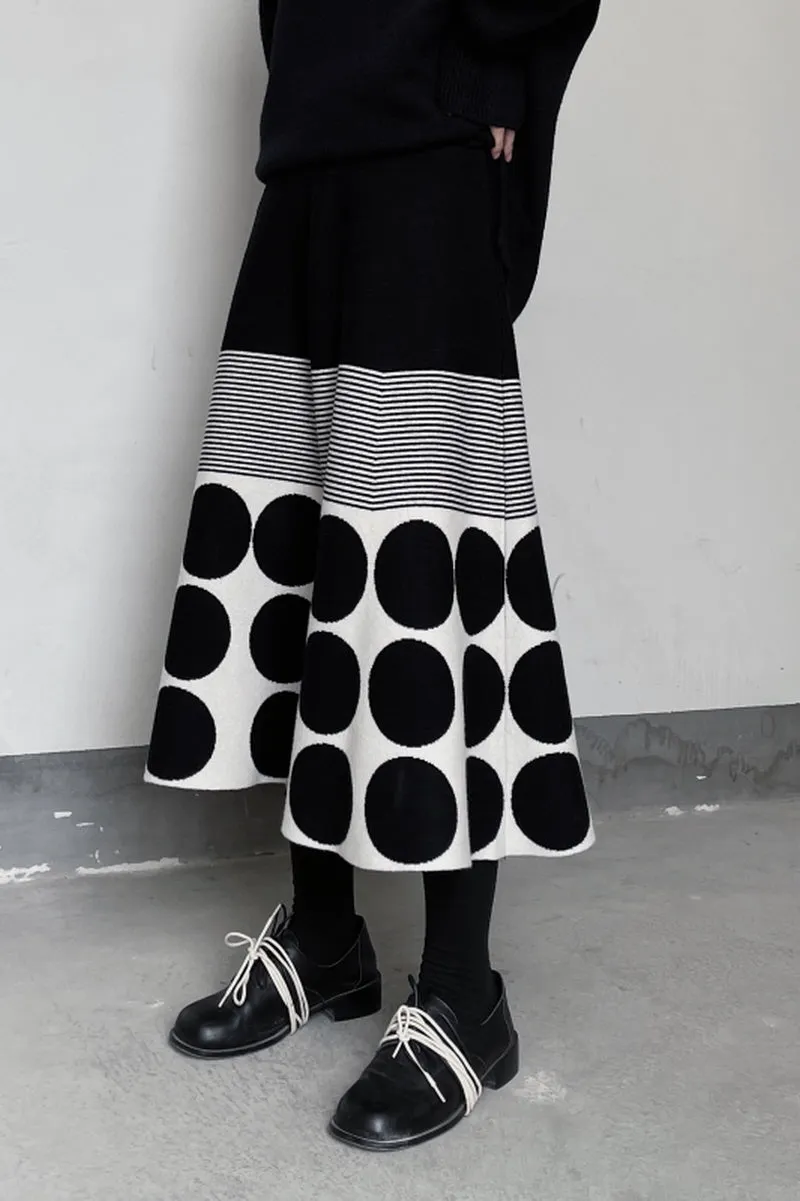 Polka Dot Striped Knit Skirt Dark Style