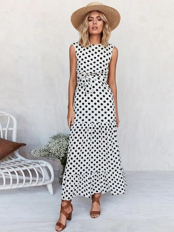 Pretty Dot Round-neck Maxi Dresses