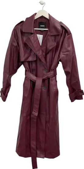 Pull & Bear Red Belted Faux Leather Trench Coat UK M