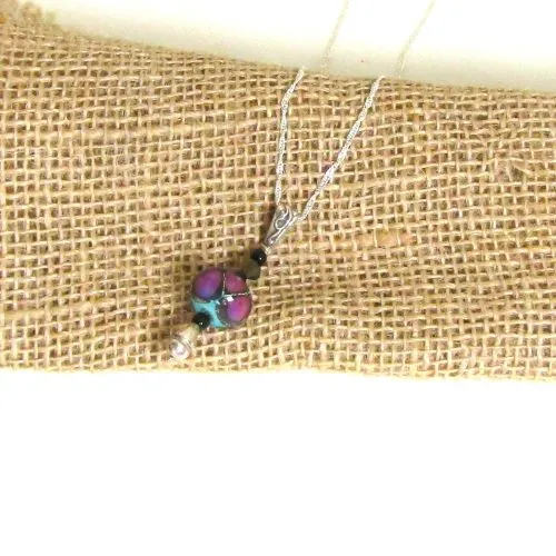 Purple & Black Handmade Artisan Bead Pendant Necklace