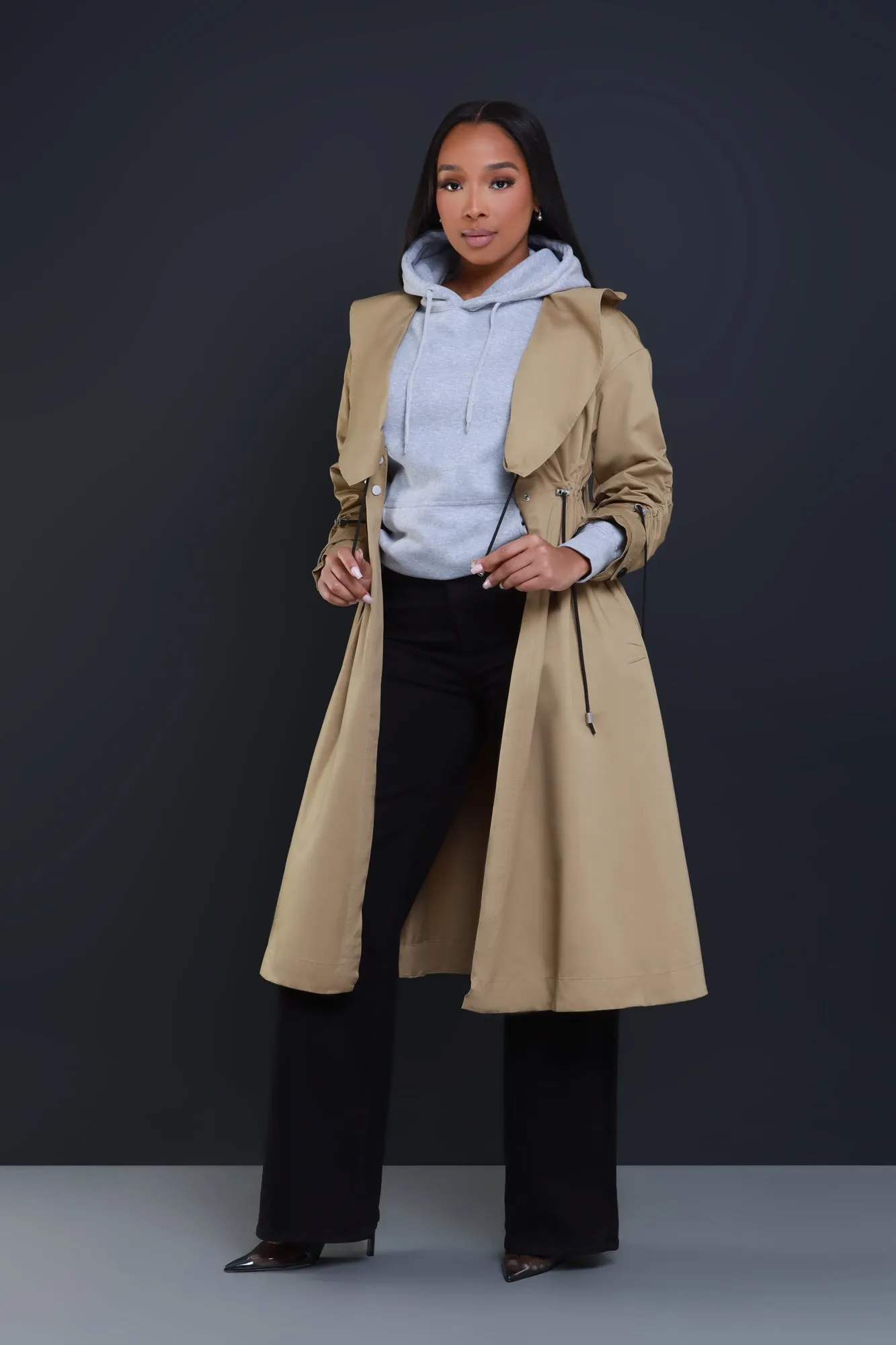 Rainy Day Belted Trench Coat - Khaki