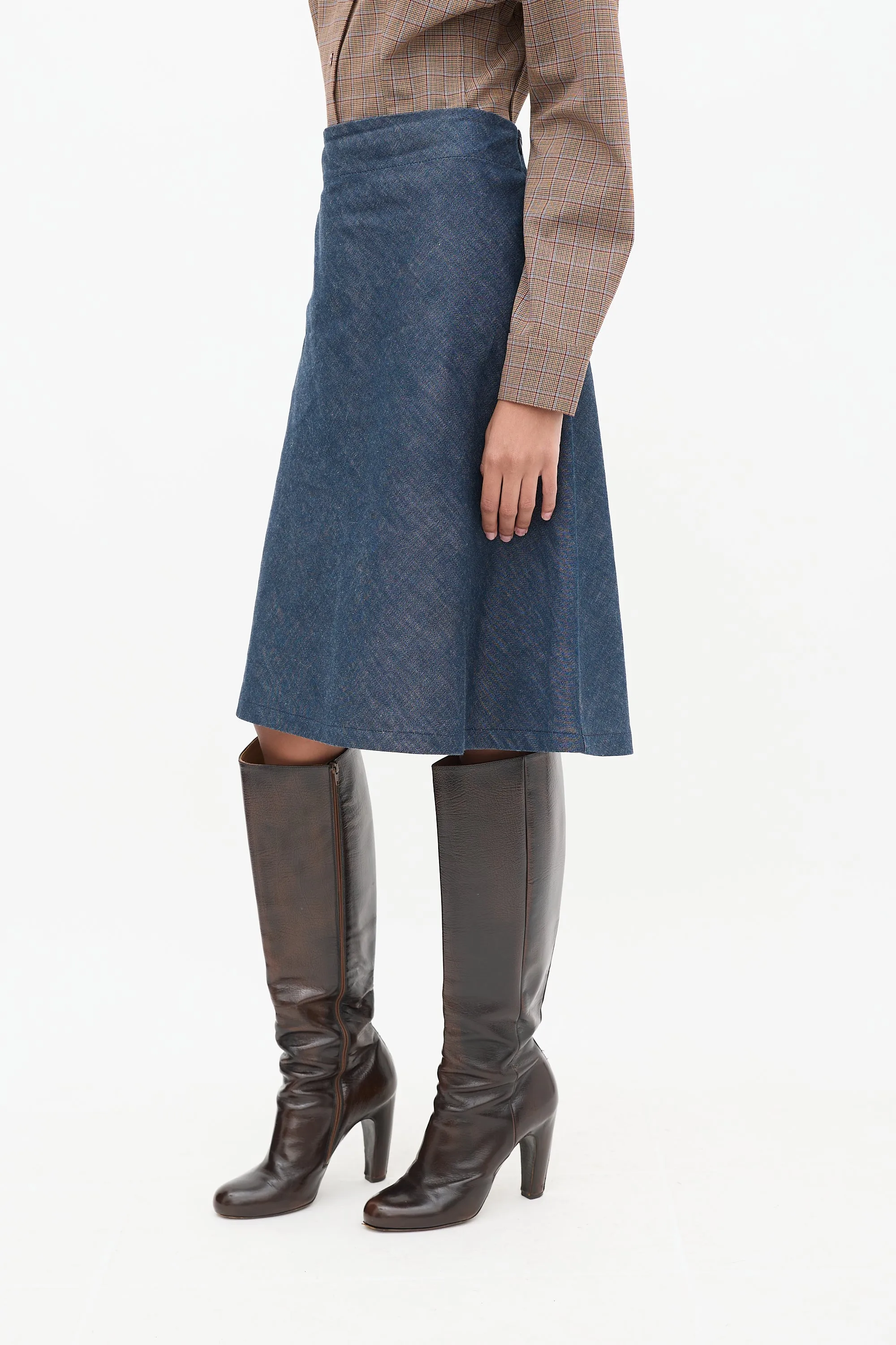 Raw Denim A-Line Midi Skirt