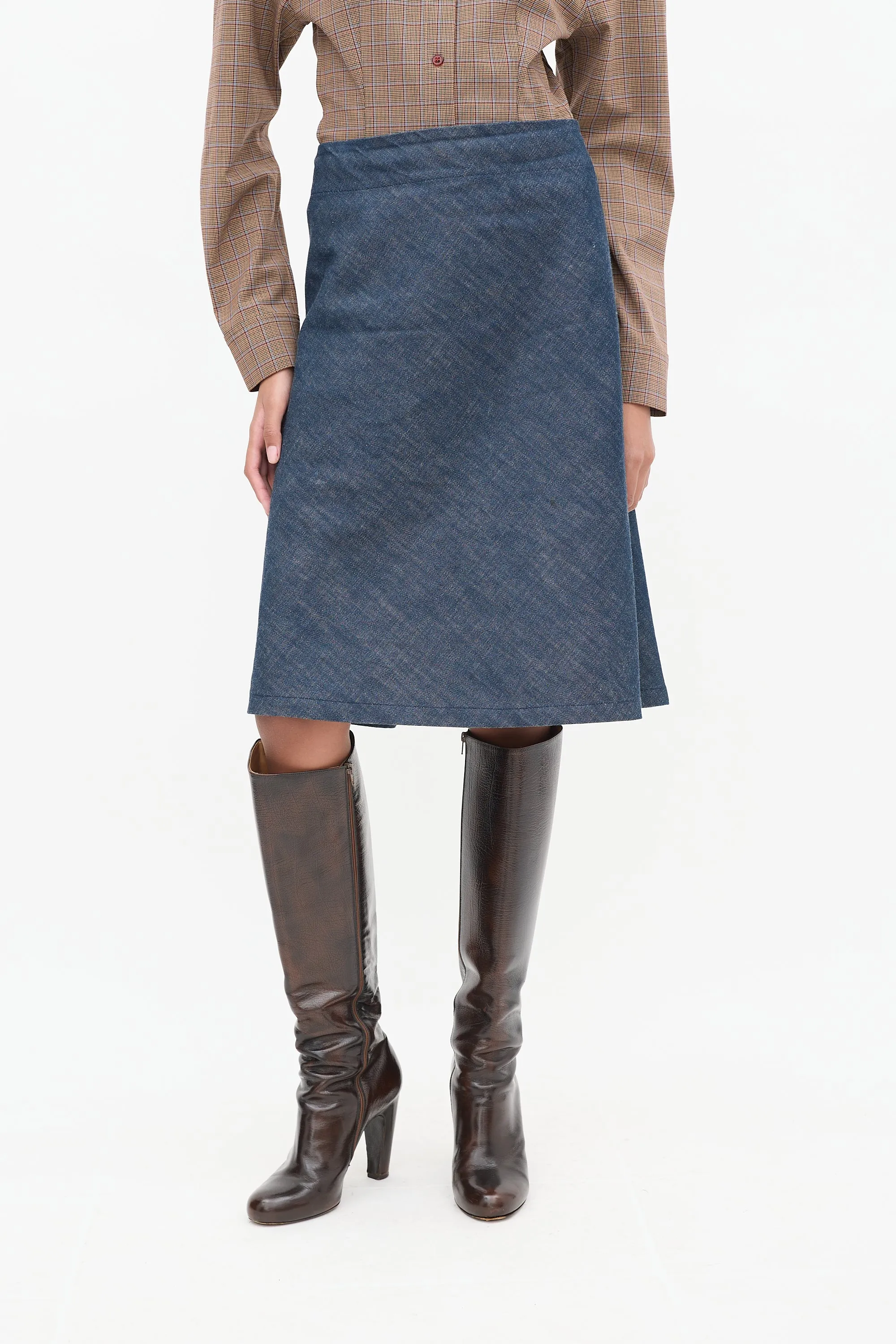 Raw Denim A-Line Midi Skirt