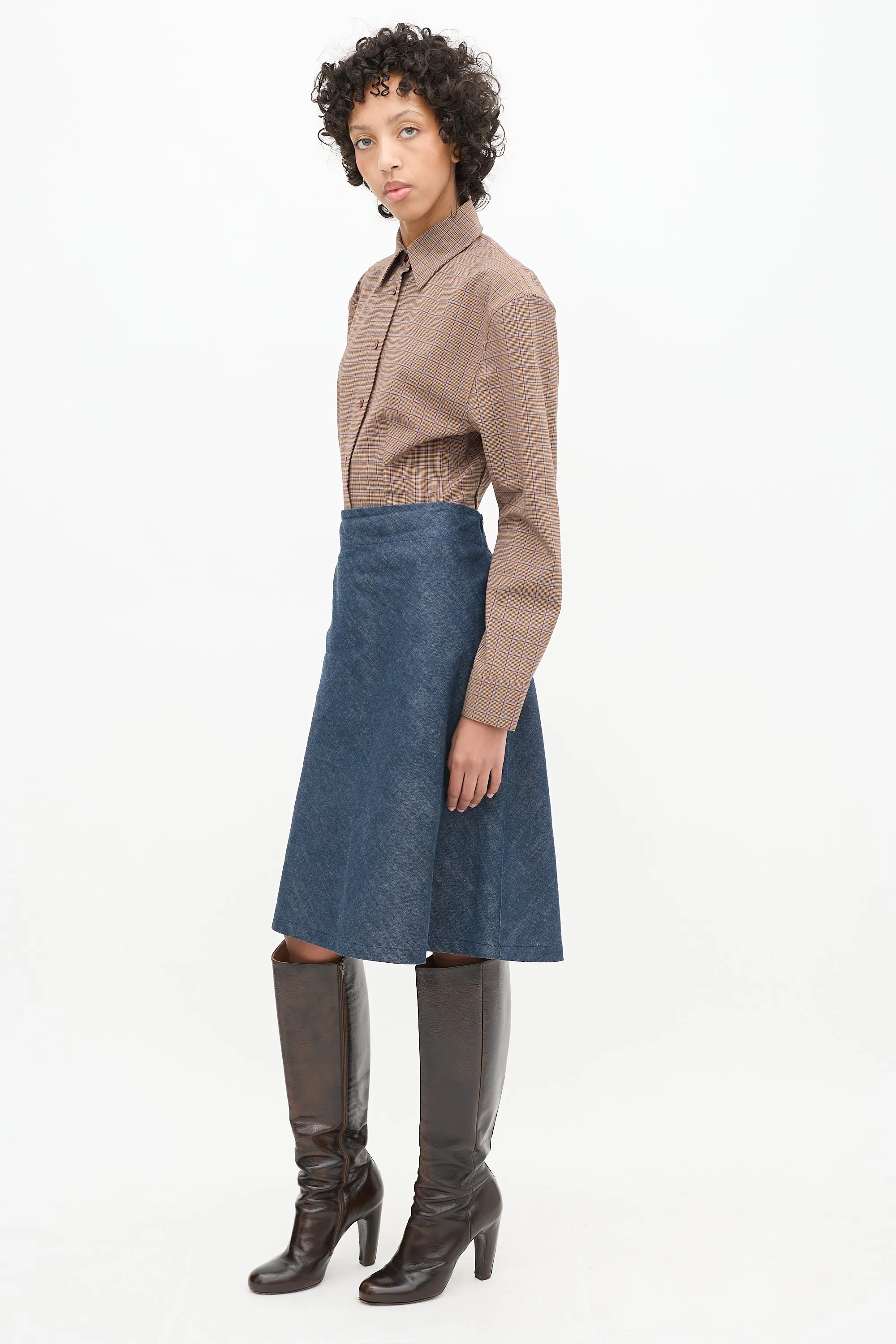 Raw Denim A-Line Midi Skirt