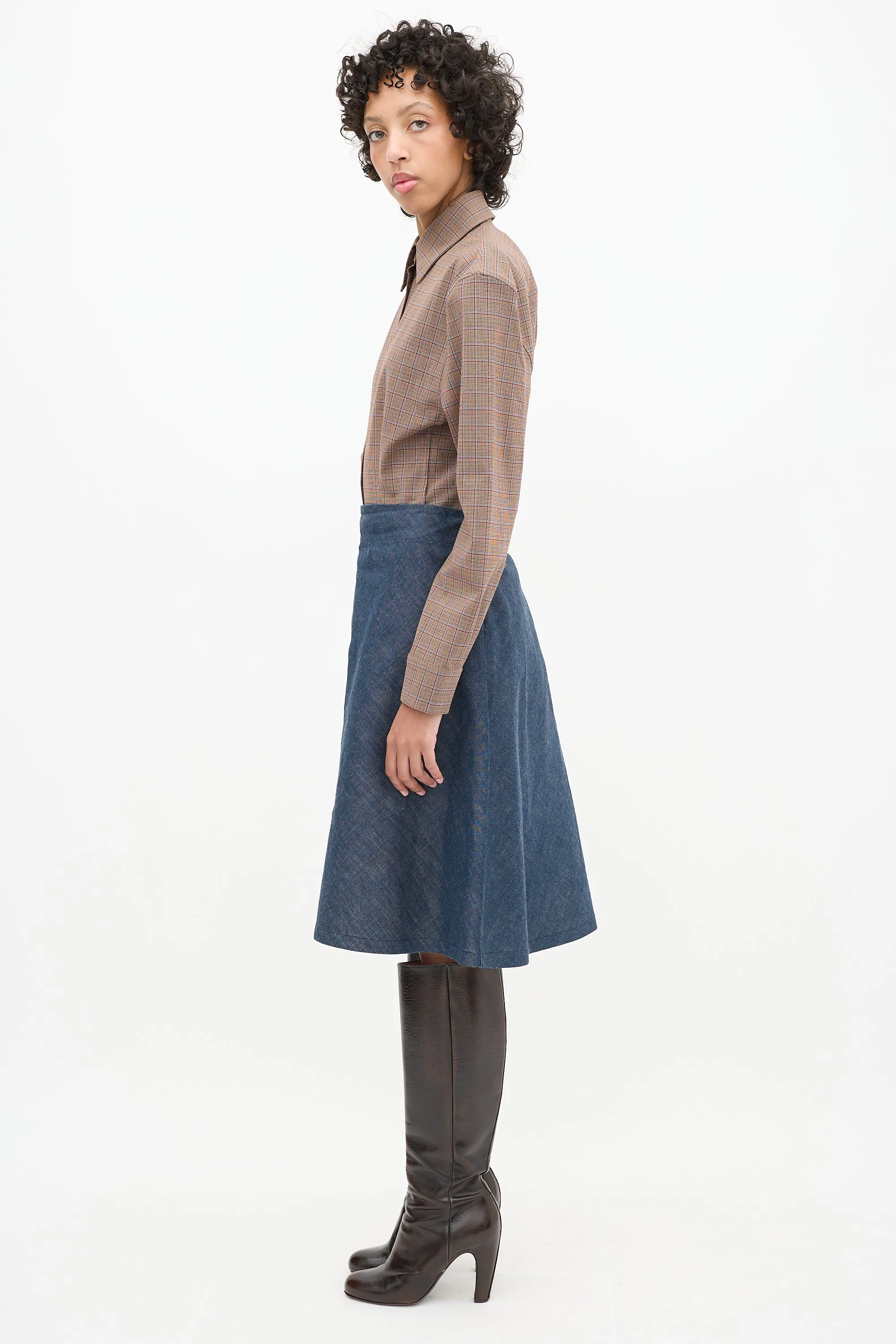 Raw Denim A-Line Midi Skirt