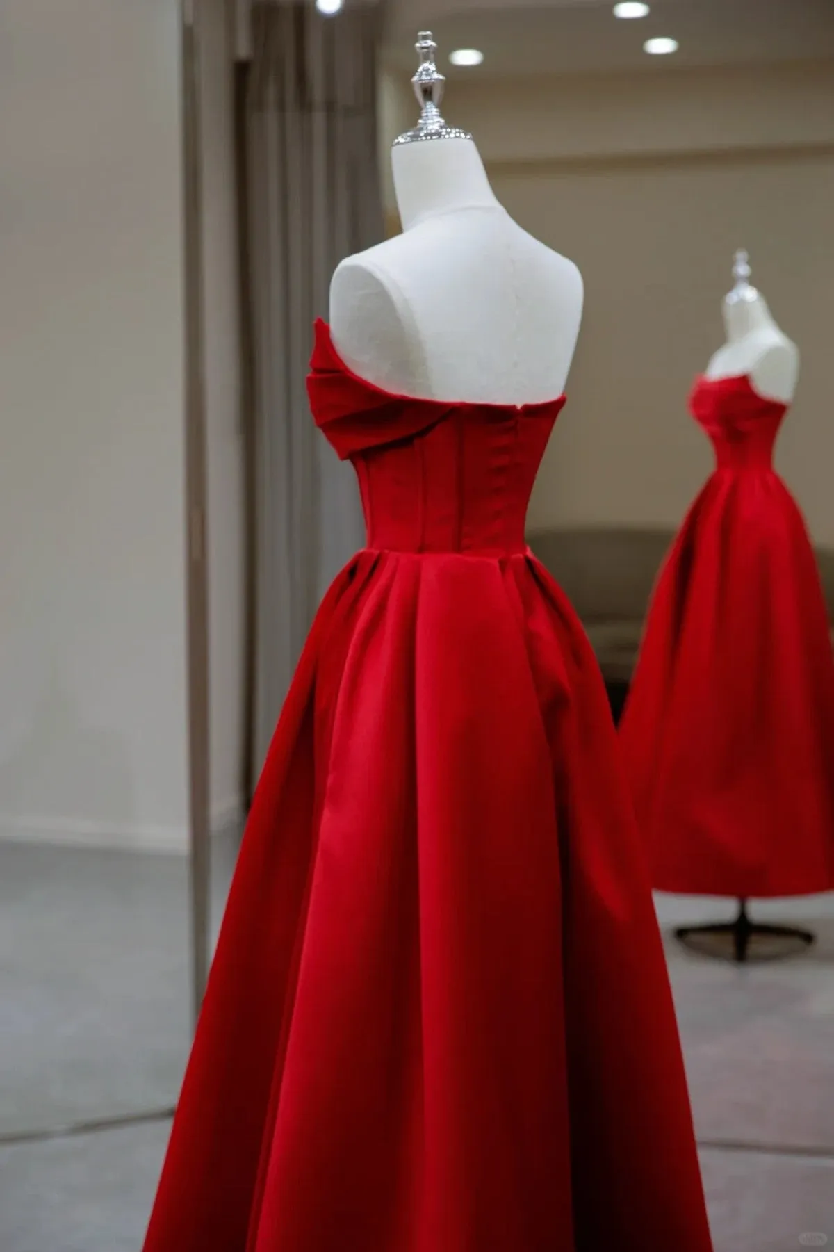 Red Satin A-line Long Evening Dress Prom Dress, Red Satin Wedding Party Dress